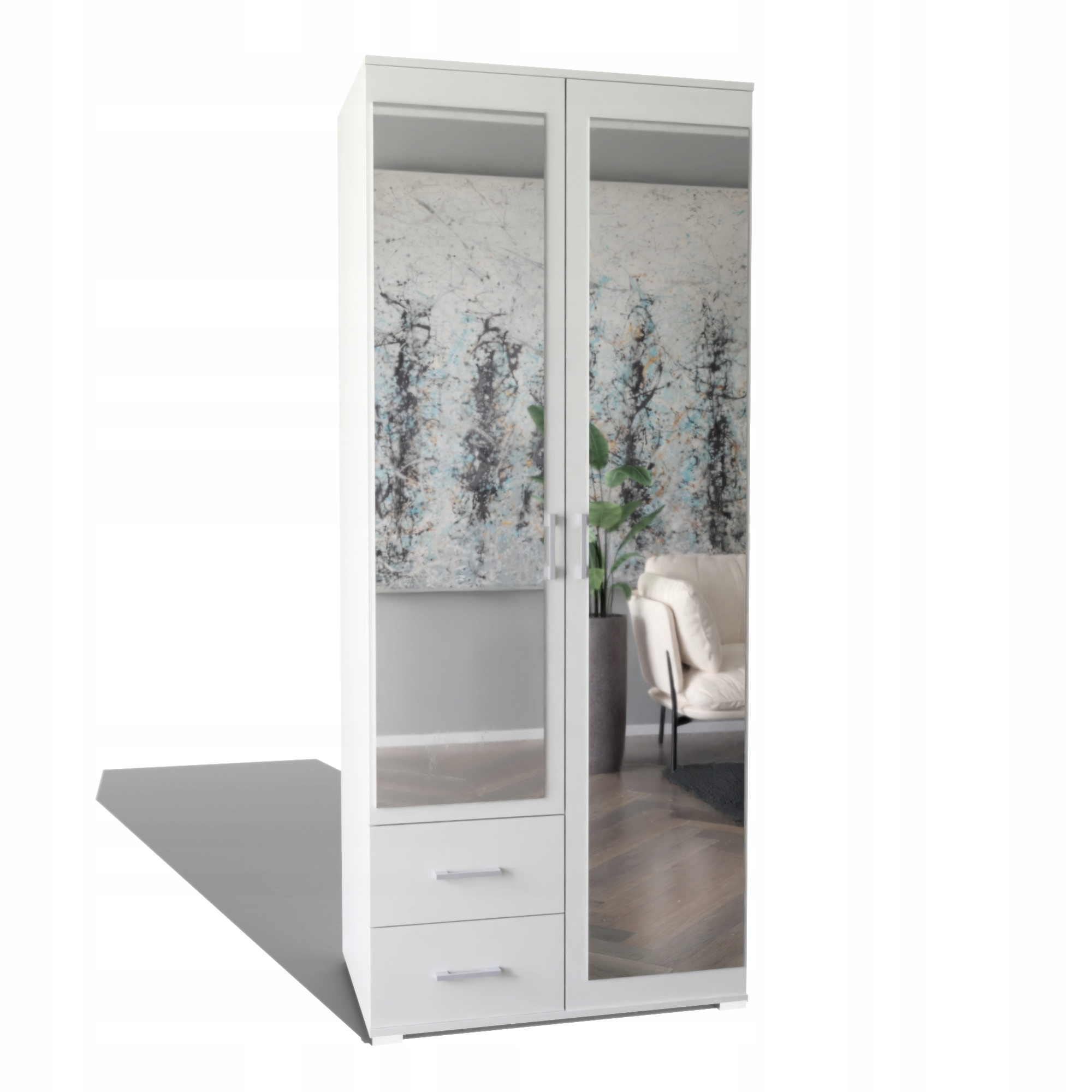 Skříň Alwi Meble kuba 80 x 192 x 50 cm bílá, 2 zrcadla