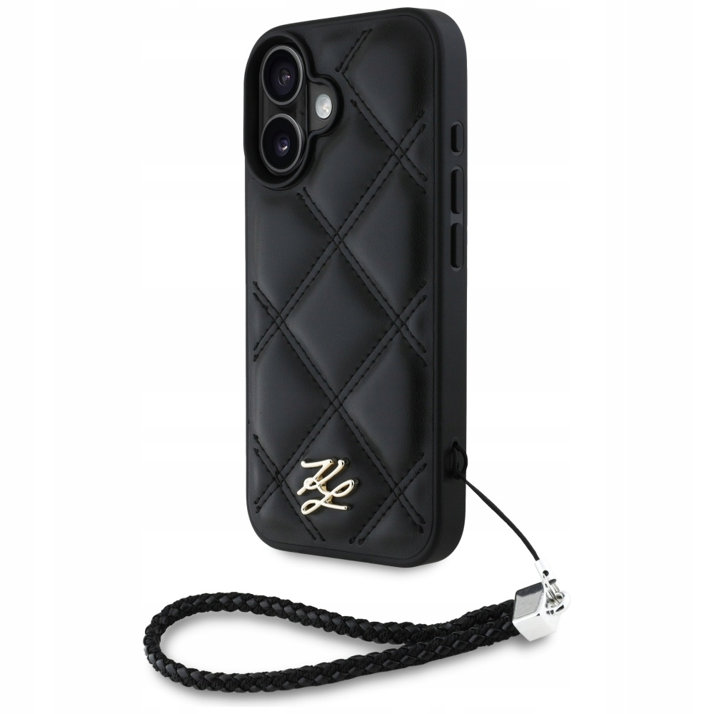 Pouzdro Karl Lagerfeld Quilted Initial Logo & Chain Strap pro iPhone 16, černé