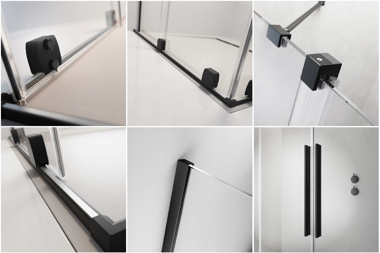 Drzwi prysznicowe FURO DWD 140x200 RADAWAY Black Wykończenie szkła przezroczyste