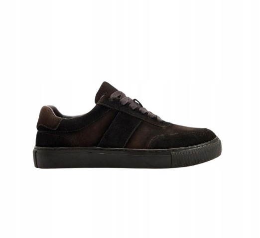 Brązowe Skórzane Zamszowe Trampki Wiązane Efekt Sprania Okrągły Nosek 43