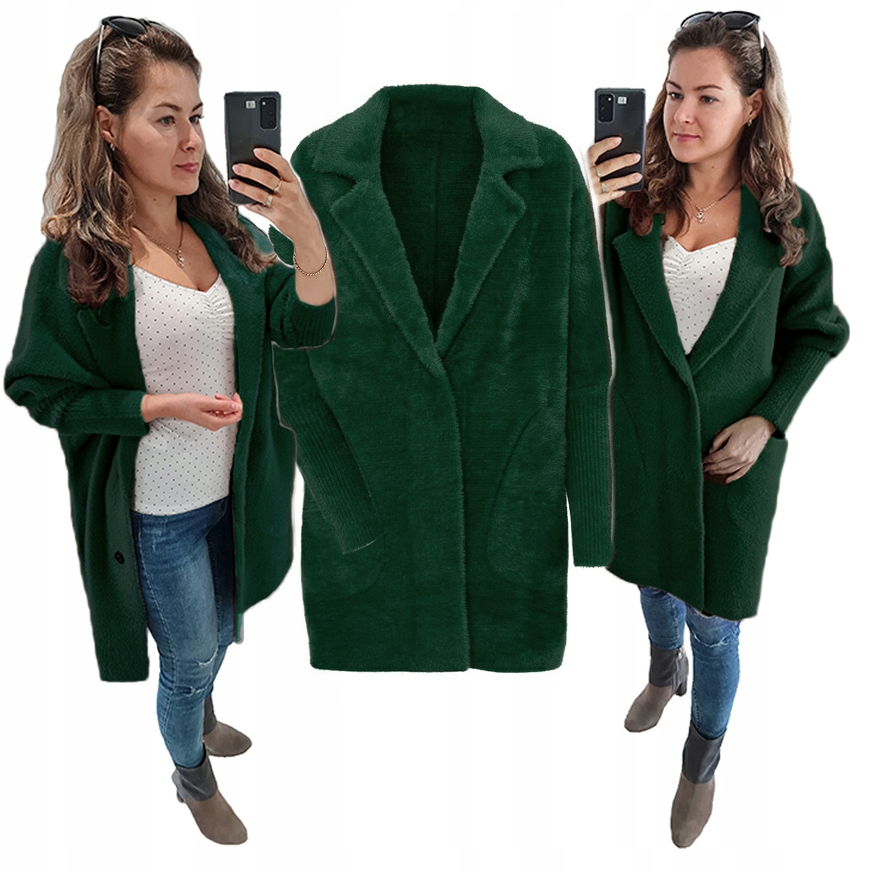 Velká Velikost 44-54 Kabát Alpaky oversize Lahvově Zelená Barva