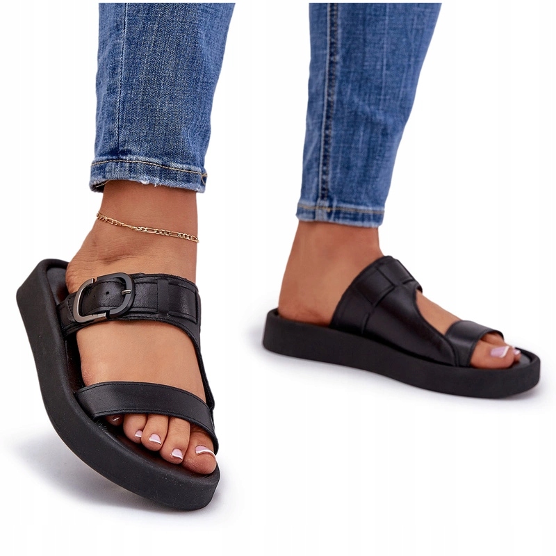 Nazouváky Přírodní Kůže Platforma Spona Zazoo 3024 Černá 40