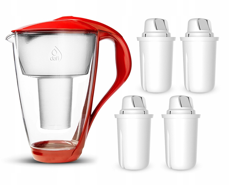 Dzbanek filtrujący szklany Dafi Crystal Led +4 filtry Classic (czerwony)