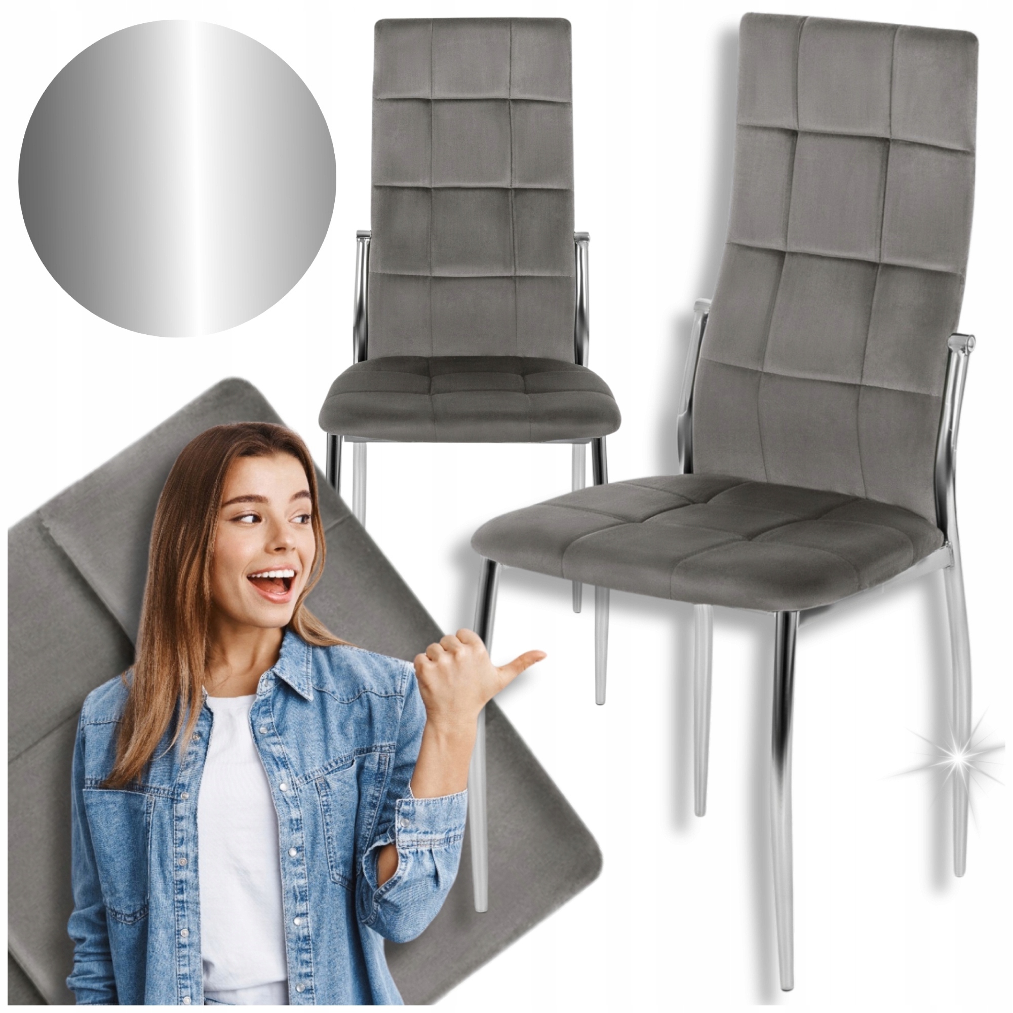 Kuchyňská židle Čalouněná do obývacího pokoje Kuchyně Velur Šedá Molly