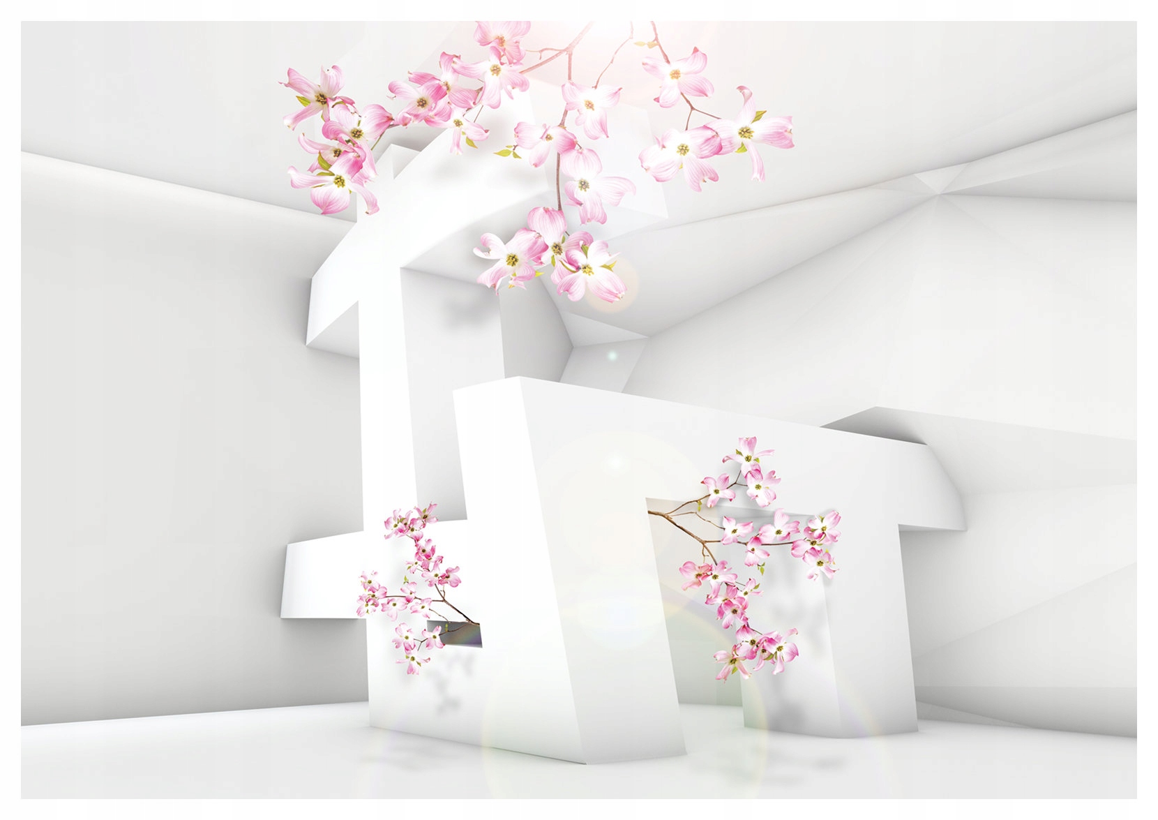 Vliesová fototapeta Biele postavy a ružové kvety geometria 416x254 lepidlo