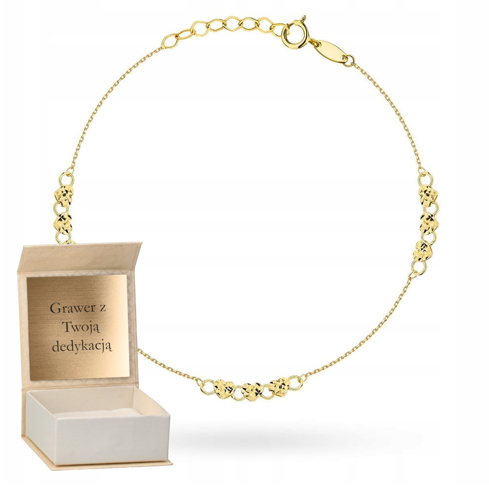 Zlatý náramek Diamantované a hladké srdce Zlato pr.585 Regular Gravírování