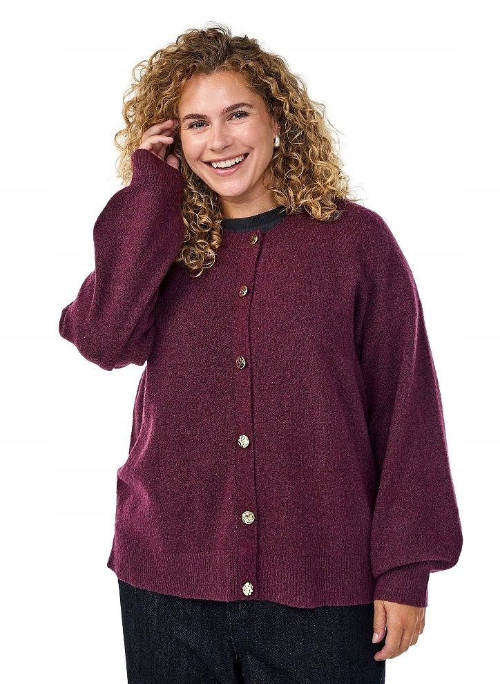 Zizzi Krásný Kardgianový Svetr S Vínovou Pletenina Knoflíky 473C 52