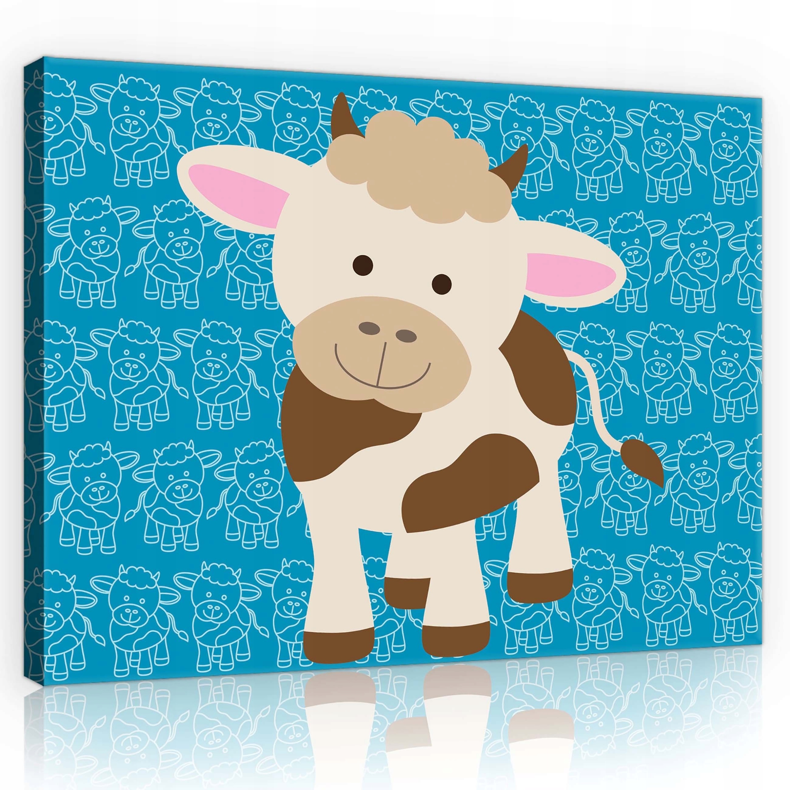 Obraz 80x60 Telecí kráva animovaná pohádka dětský roztomilý veselý modrý vzor pozadí