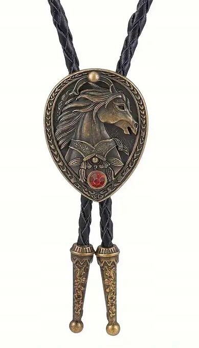 Kravata western bolo kůň se zirkonem, hnědý výplet, přírodní kůže