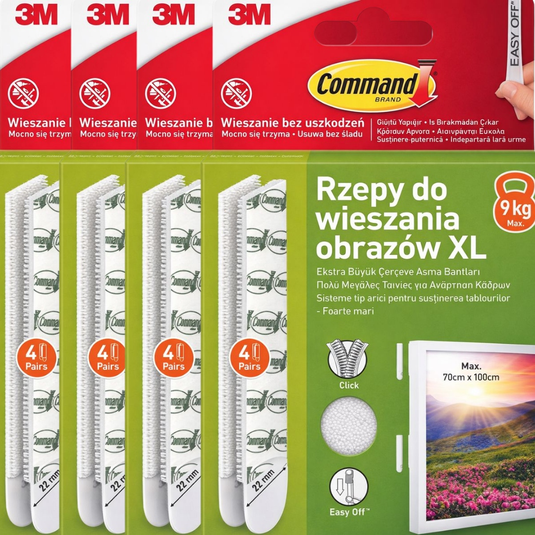 Command 4 x Řemínky na zavěšení obrazů bílé XL 4 páry (8 suchých zipů) 9 kg