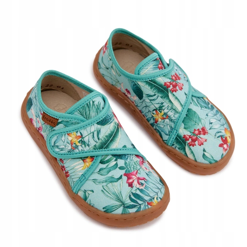 Kapcie Dziecięce Barefoot Rzep Kwiaty Liście Froddo G1700438-14 Miętowe 30