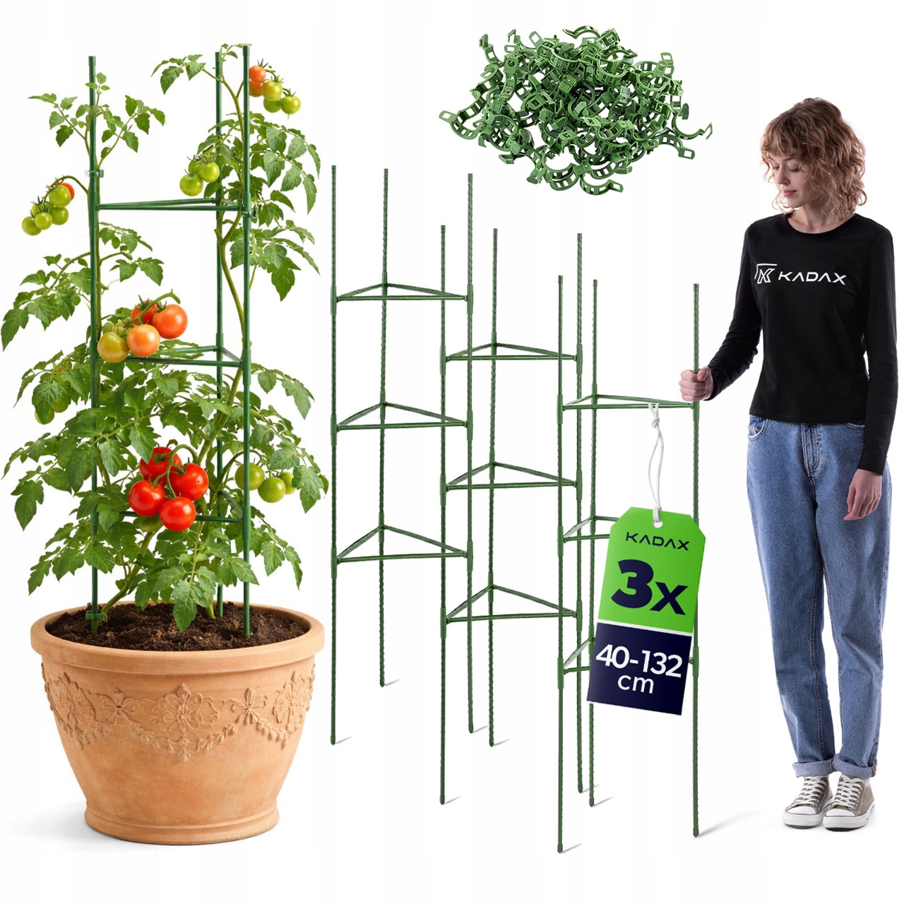 TYCZKI DO POMIDORÓW 3x PODPORA 132cm ROŚLIN OGRODOWA TRÓJKĄTNA PALIK STELAŻ