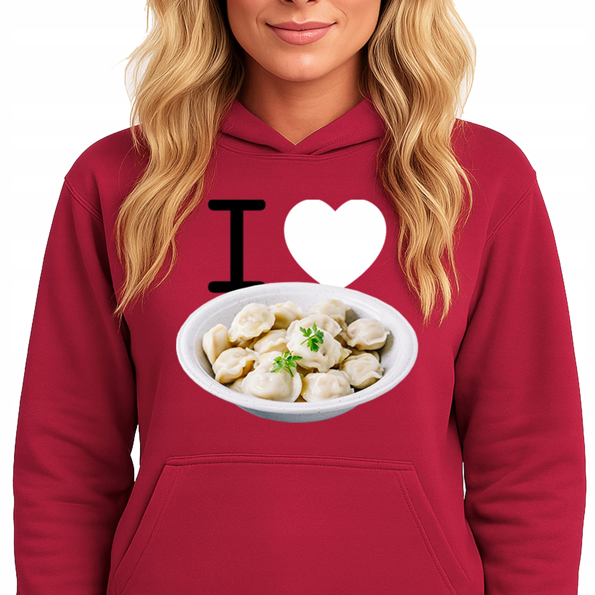 Mikina S Kapucí Červená Hoodie jako Dárek I Love Uszka Vel XL