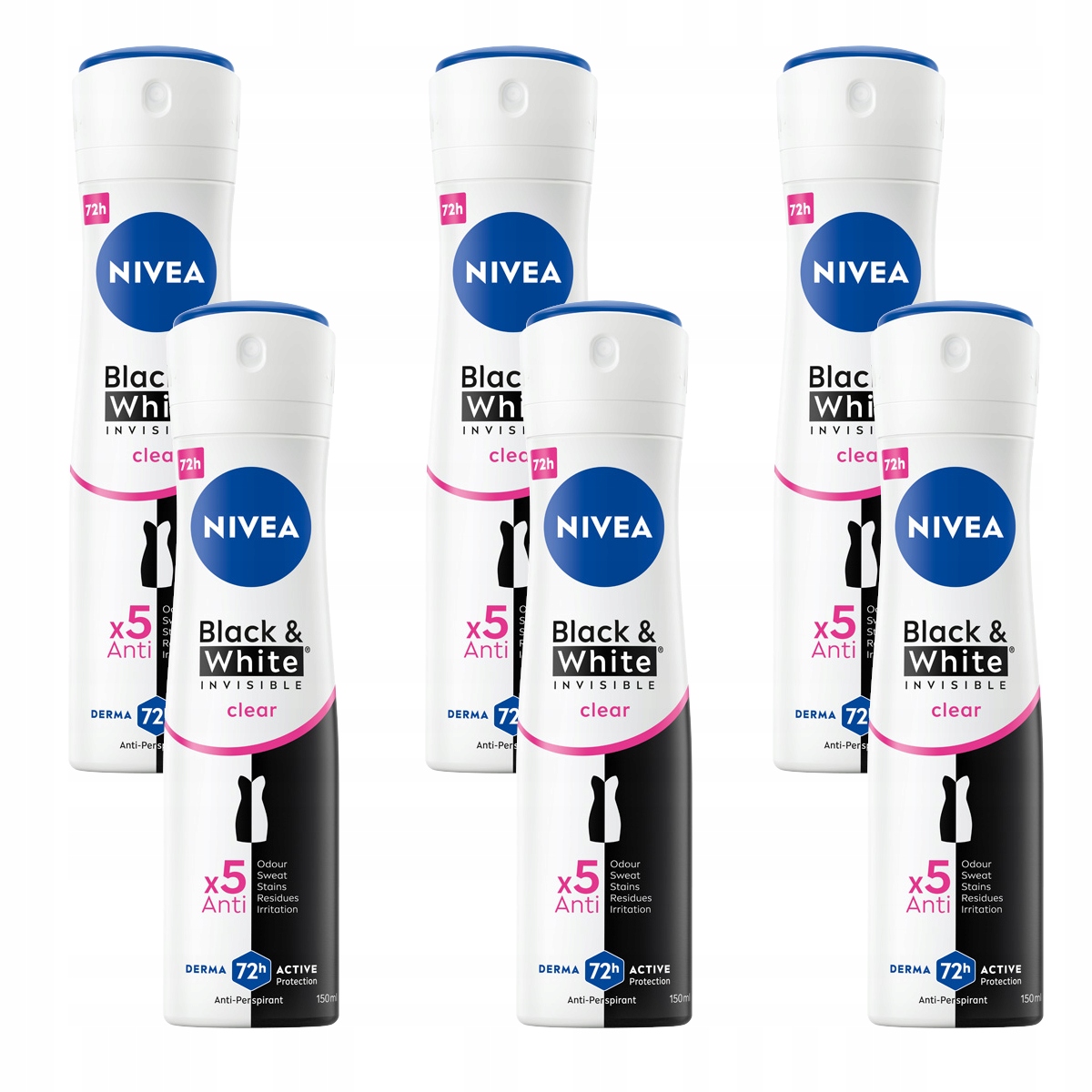 Nivea Black&White Invisible Clear Antyperspirant damski w sprayu 6x150 ml