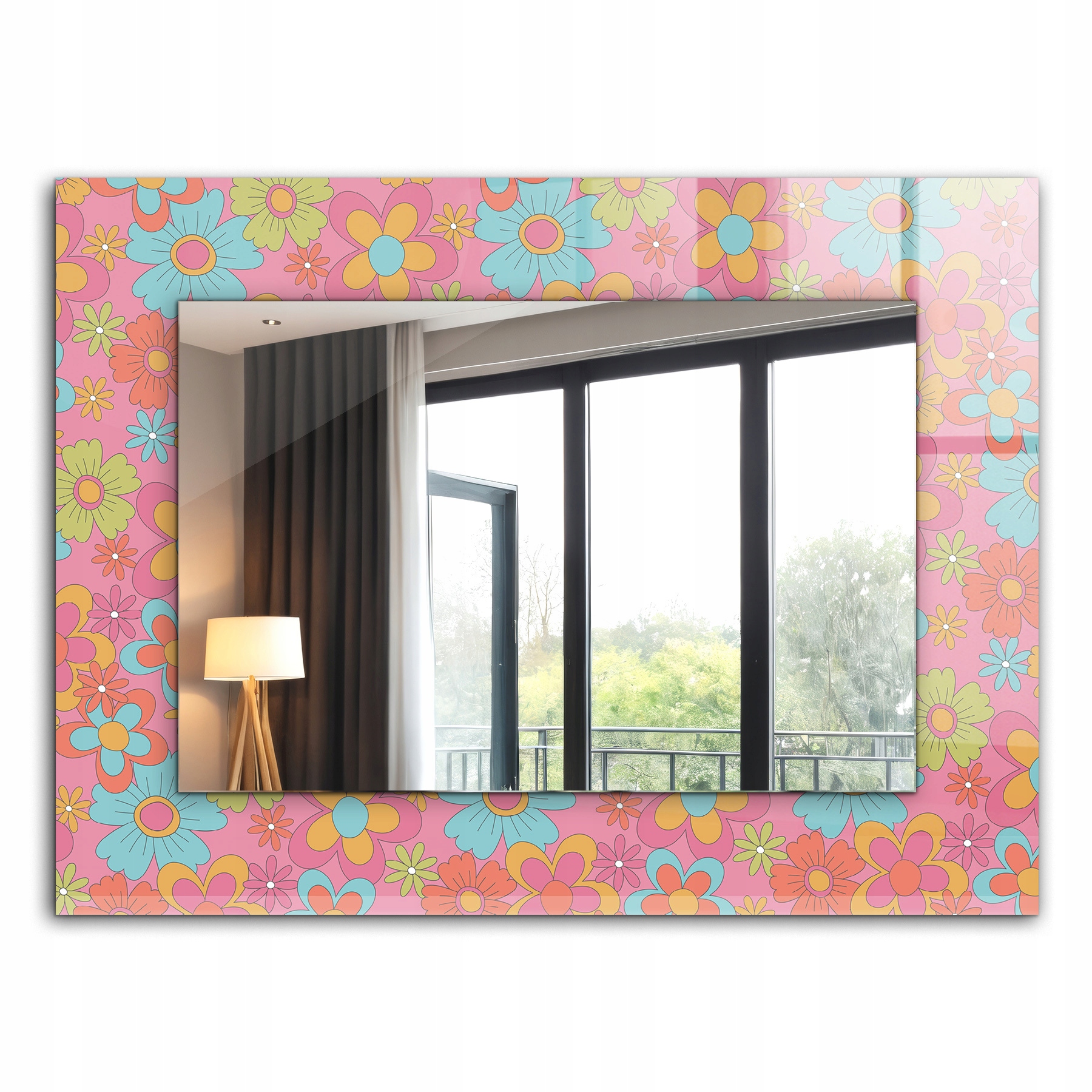 Dekorativní zrcadlo na zeď s potiskem dekorů 80x60 cm Barevné květinové Groove