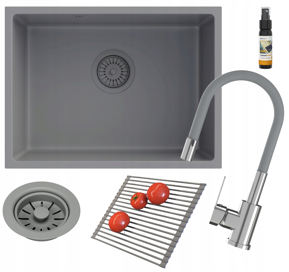 Granitový drez sivý pod dosku Manado 60 Sada batérií rolmata