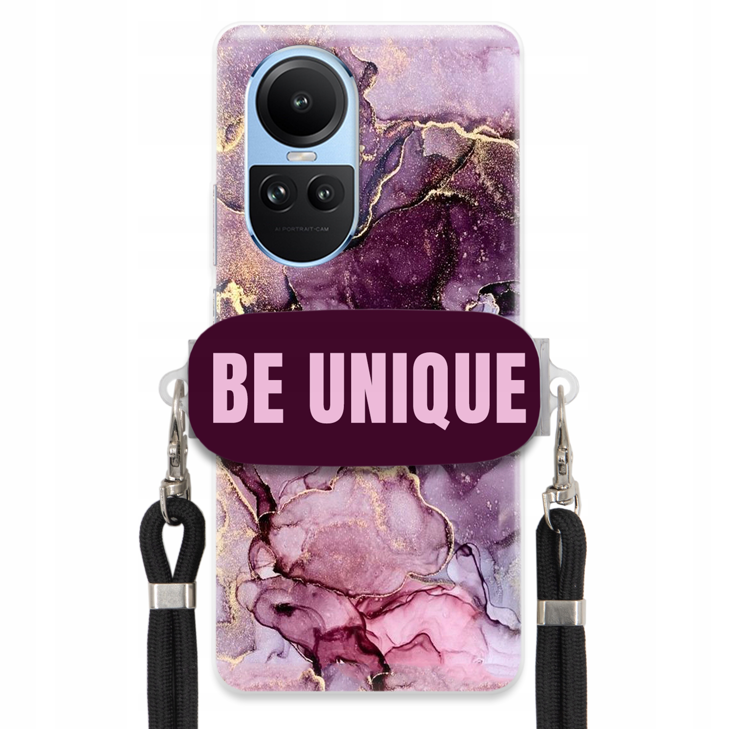 Puzdro pre Oppo Reno 10 Pro 5G Case držiak na šnúrku Čierny fialový mramor