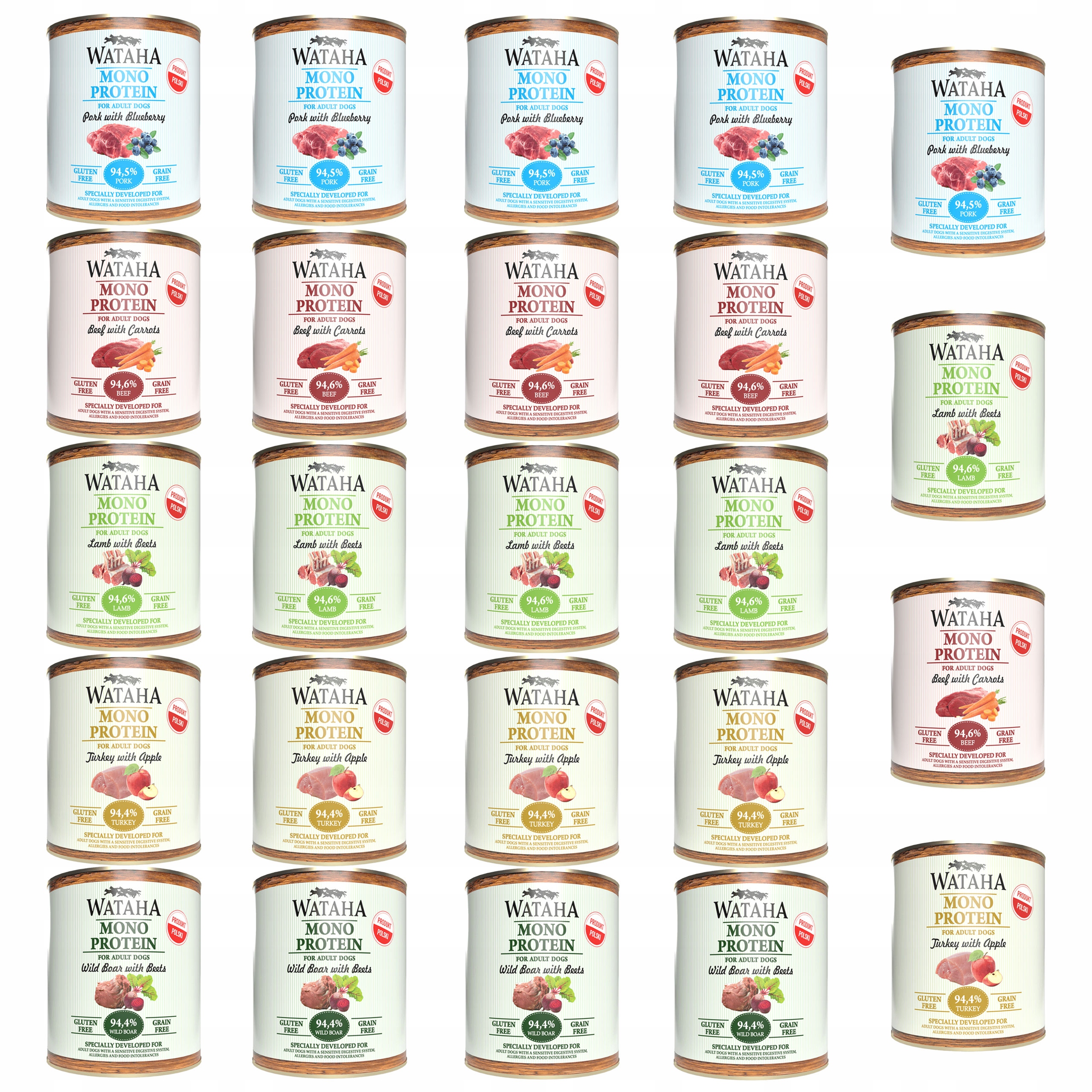 Levně Wataha Mono Protein Adult krmivo pro psy Mix Chutí 24 x 800 g