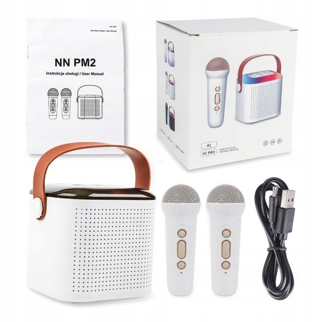 Nn PM2 Bezprzewodowy Przenośny Zestaw Karaoke 2 Mikrofony Głośnik Bluetooth