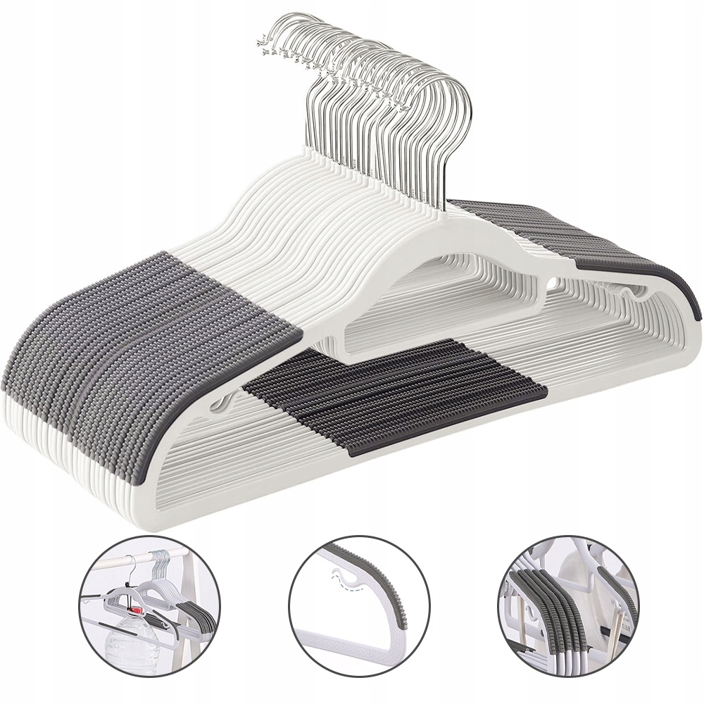 Protiskluzové Věšáky 30KS 42CM S Gumovými Pásky Do Skříně Bez Promáčklin