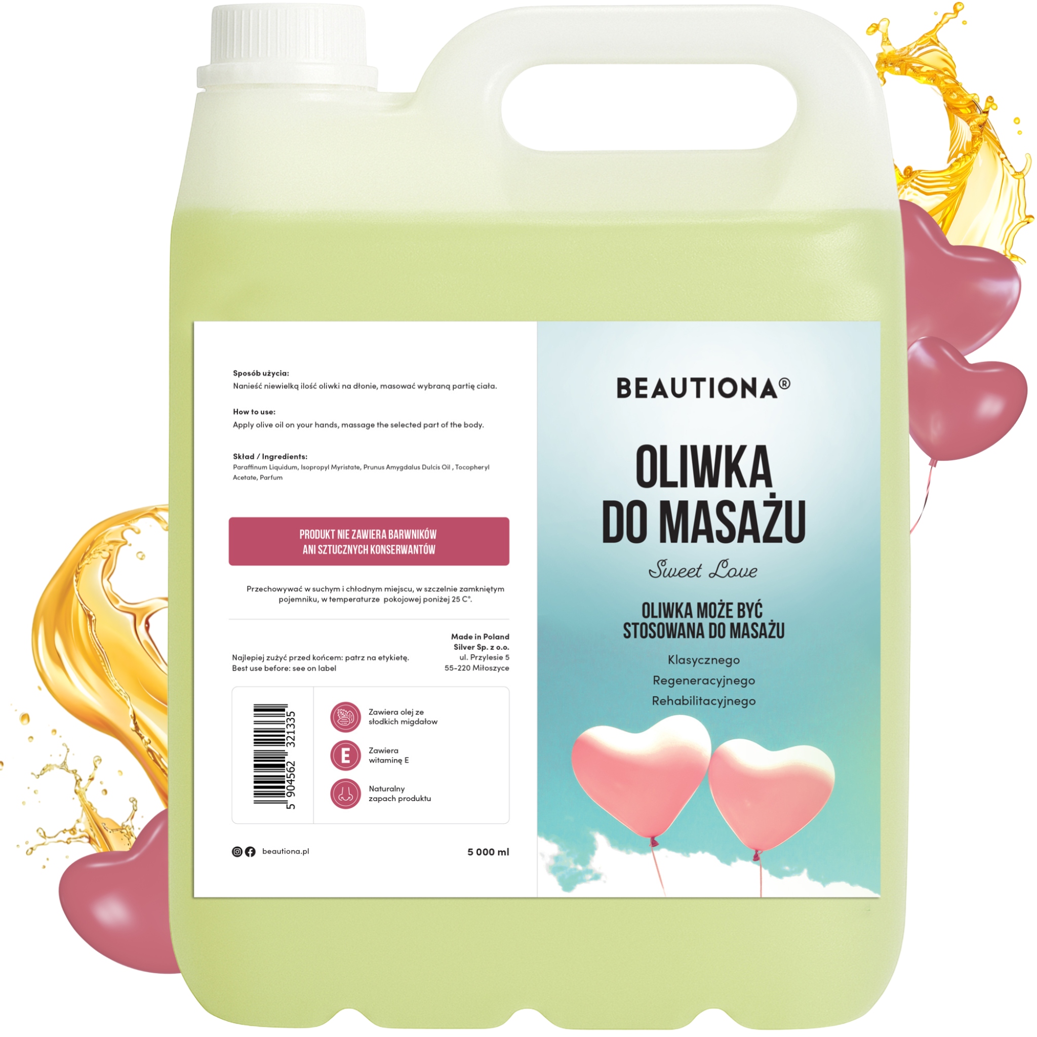 Olej Na Masáž Těla Obličeje Přírodní Hydratační Olej Sweet Love 5 L