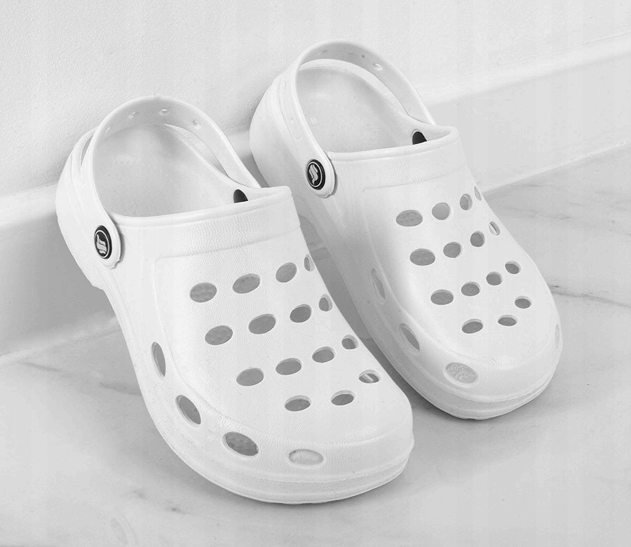 CHODAKI BIAŁE LEKKIE KLAPKI KROKSY MEDYCZNE 41 Wzór dominujący bez wzoru