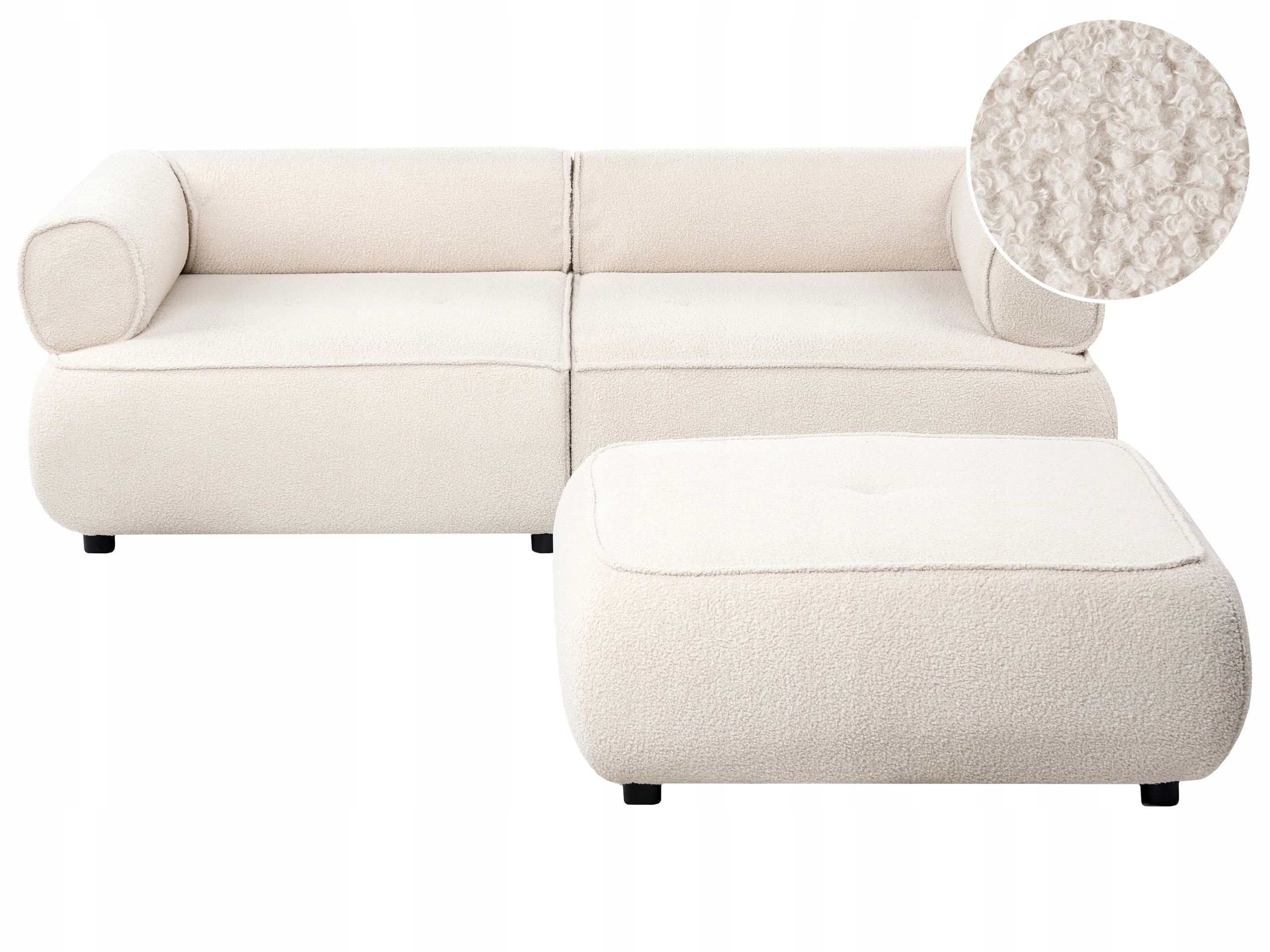 Sofa trzyosobowa z otomaną boucle złamana biel