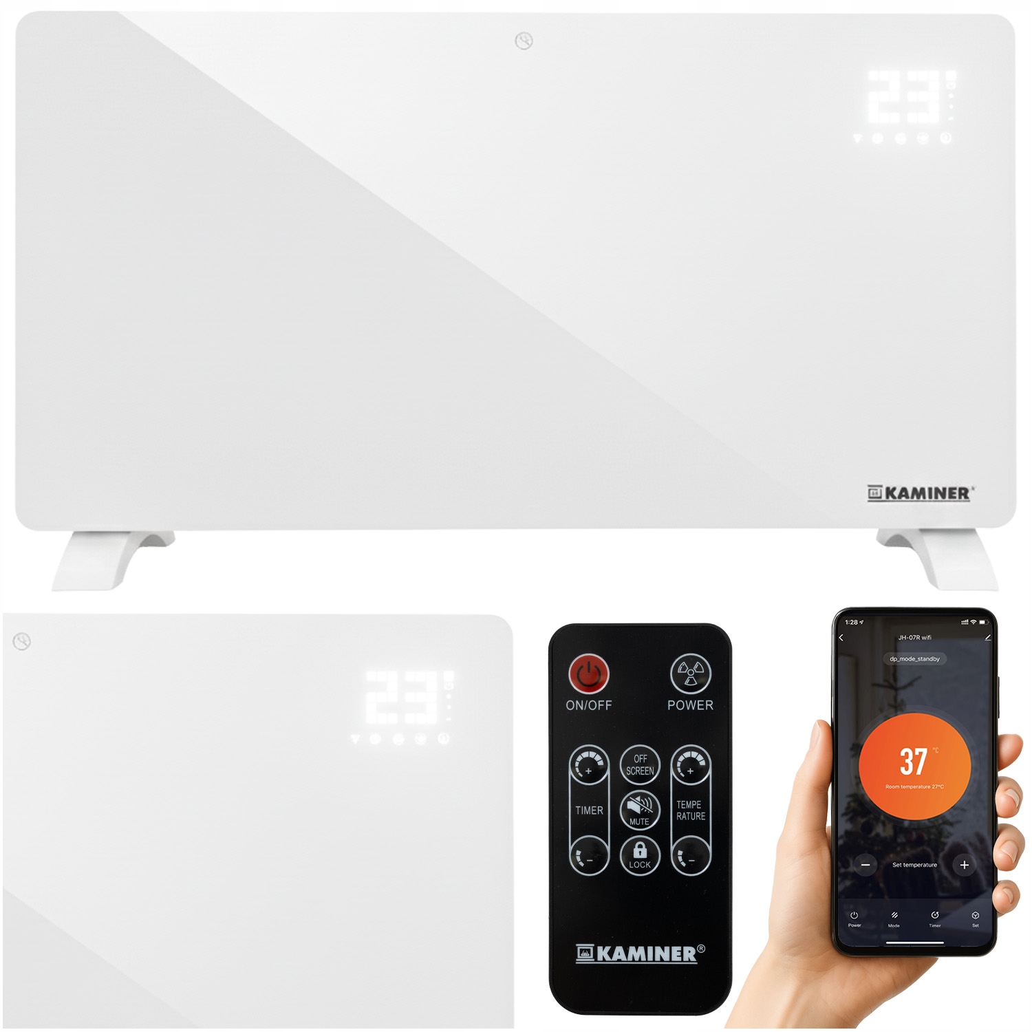 Elektrický skleněný ohřívač Kaminer X-shape 2500 W Aplikace WiFi dálkové ovládání