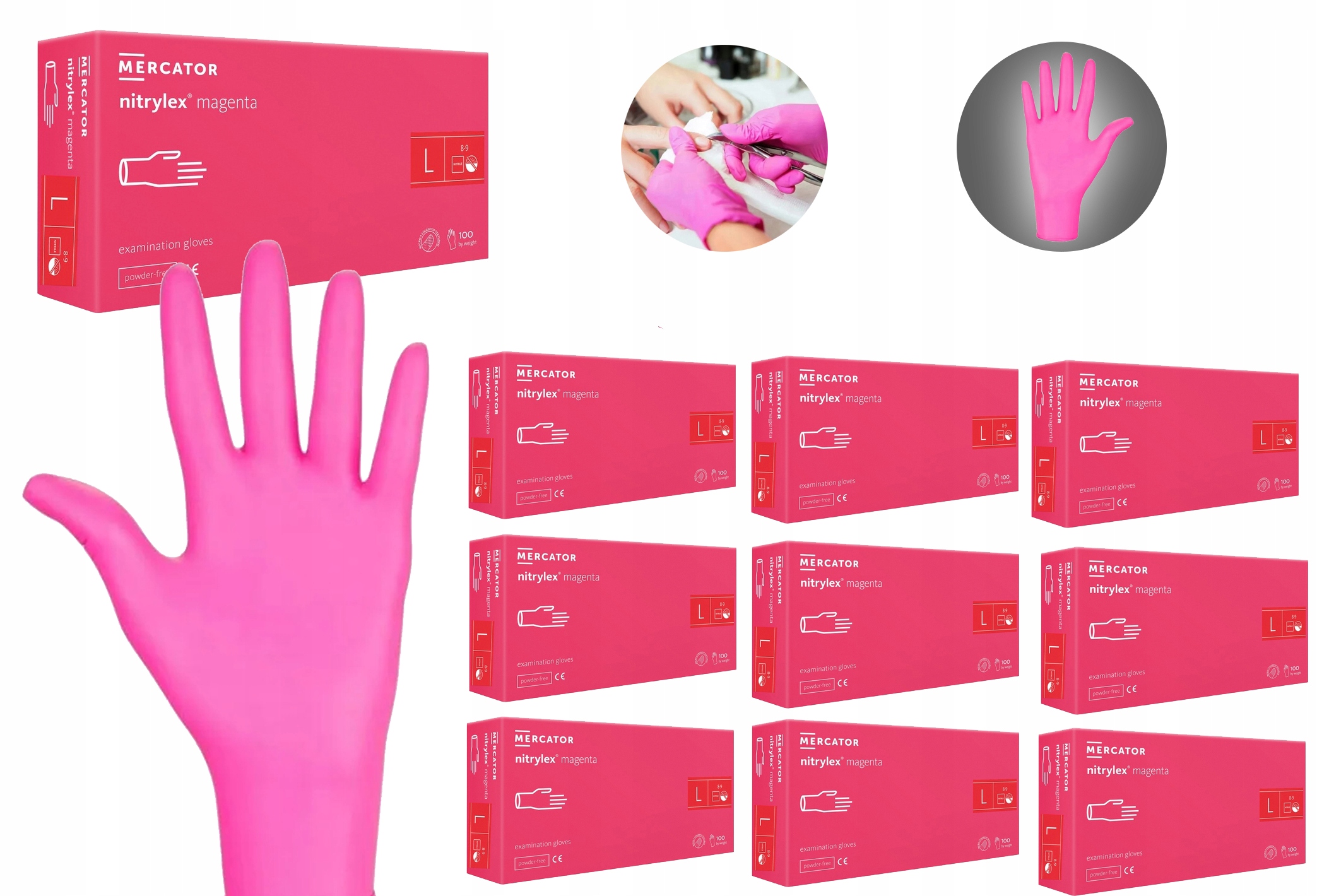 Rękawice Nitrylowe 100 szt. 9-L Nitrylex Magenta - 10 szt.