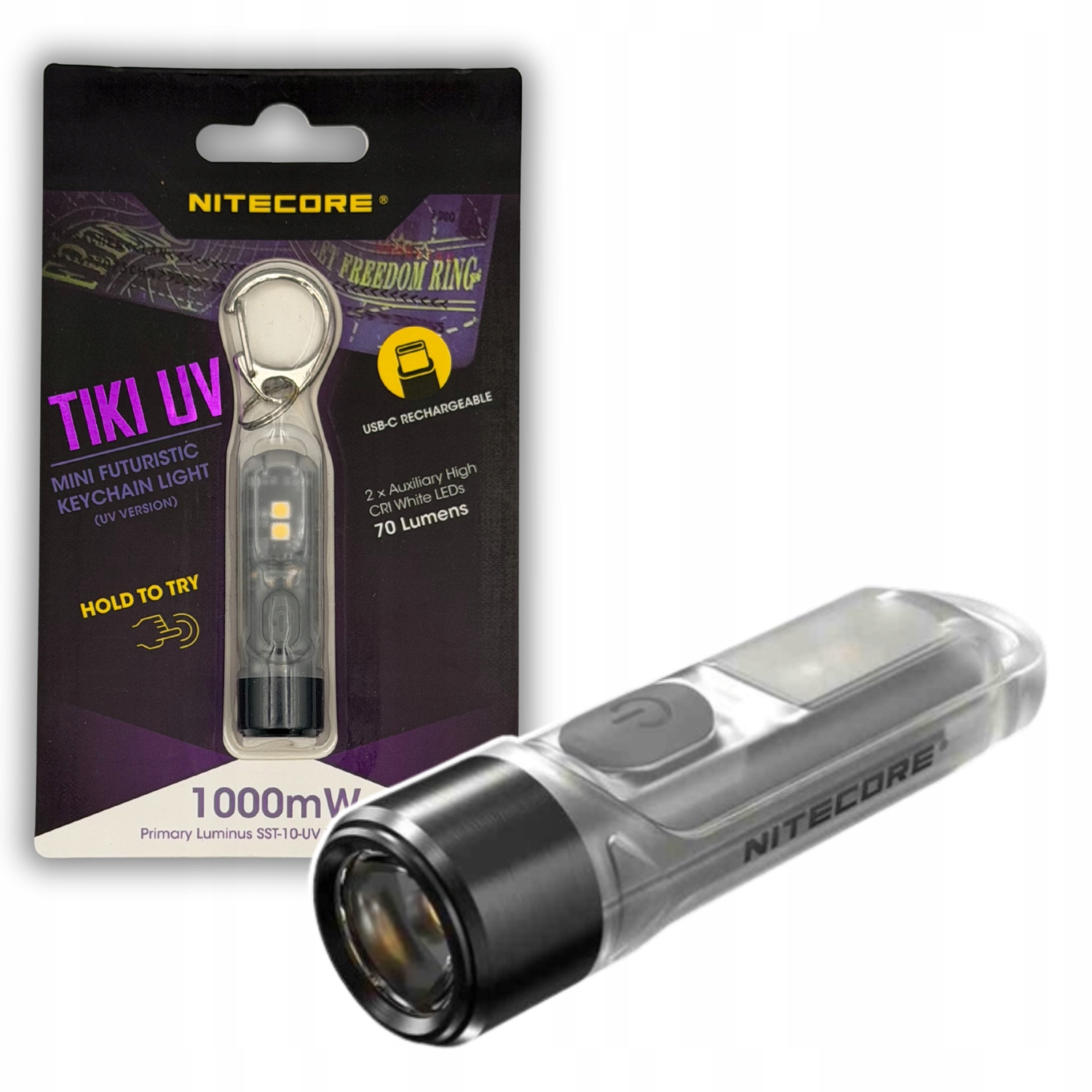 Mini latarka Uv Nitecore Tiki 1000 mW brelok Usb C ultrafioletowa potężna