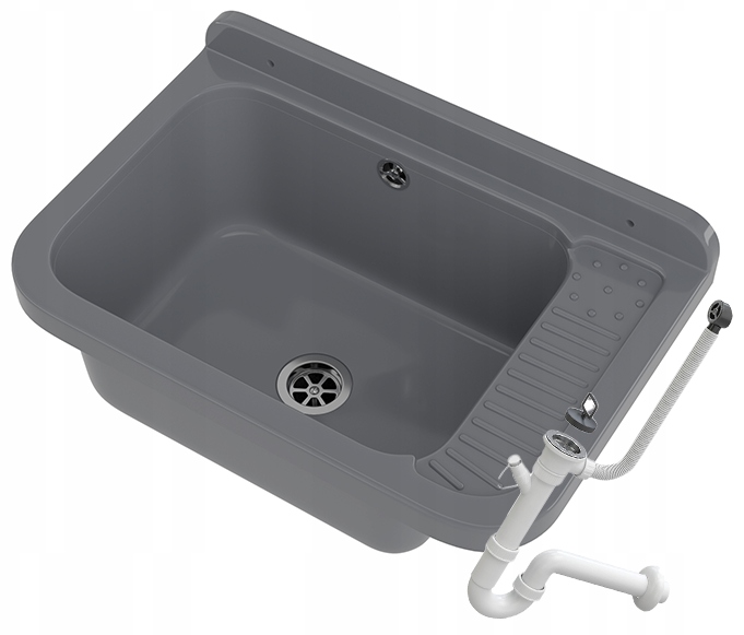 Šedý dřez Polo technický dřez do kotelny, technická komora, sifon