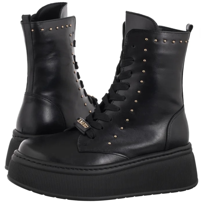 Dámské Kožené Boty Kotníkové Boty na Platformě Karino Černé 5800/076 Black