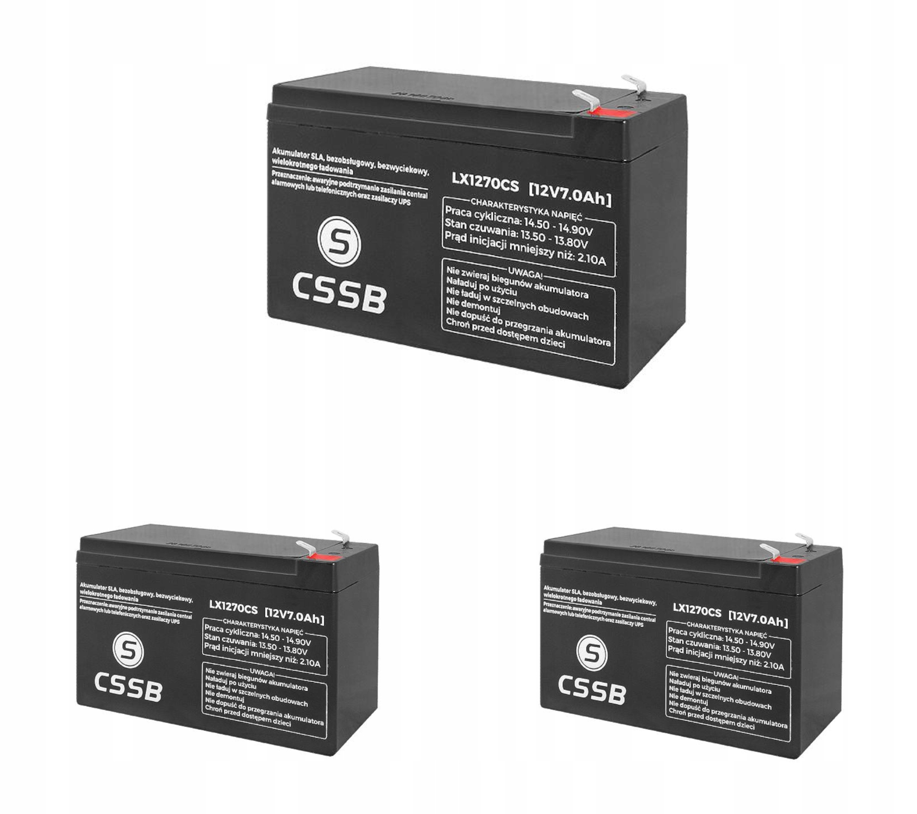 3x Akumulátor Agm 12V 7ah Cssb Ups Cctv alarm
