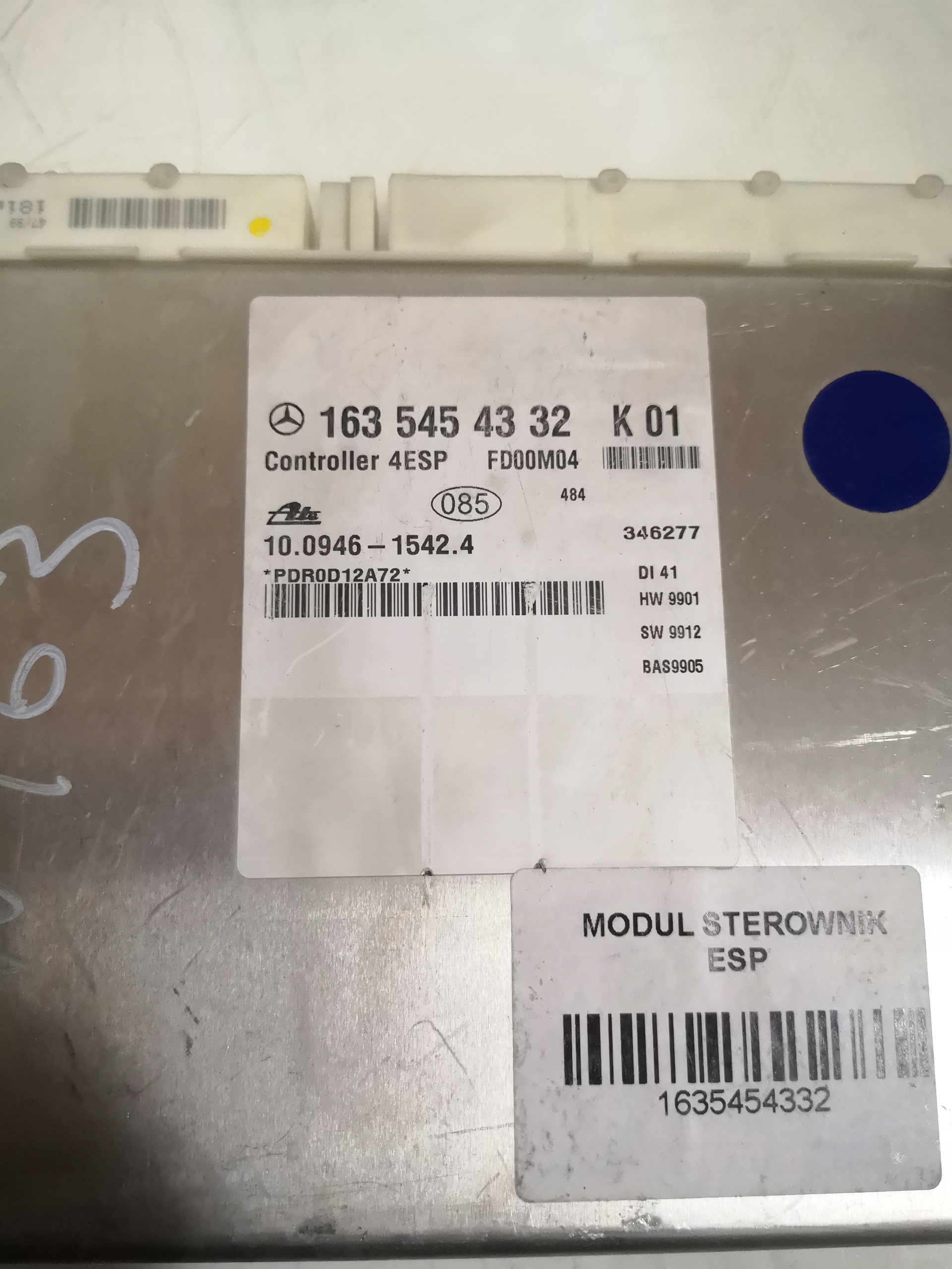 MERCEDES ML W163 MODUŁ STEROWNIK ESP 1635454332 Producent części ATE