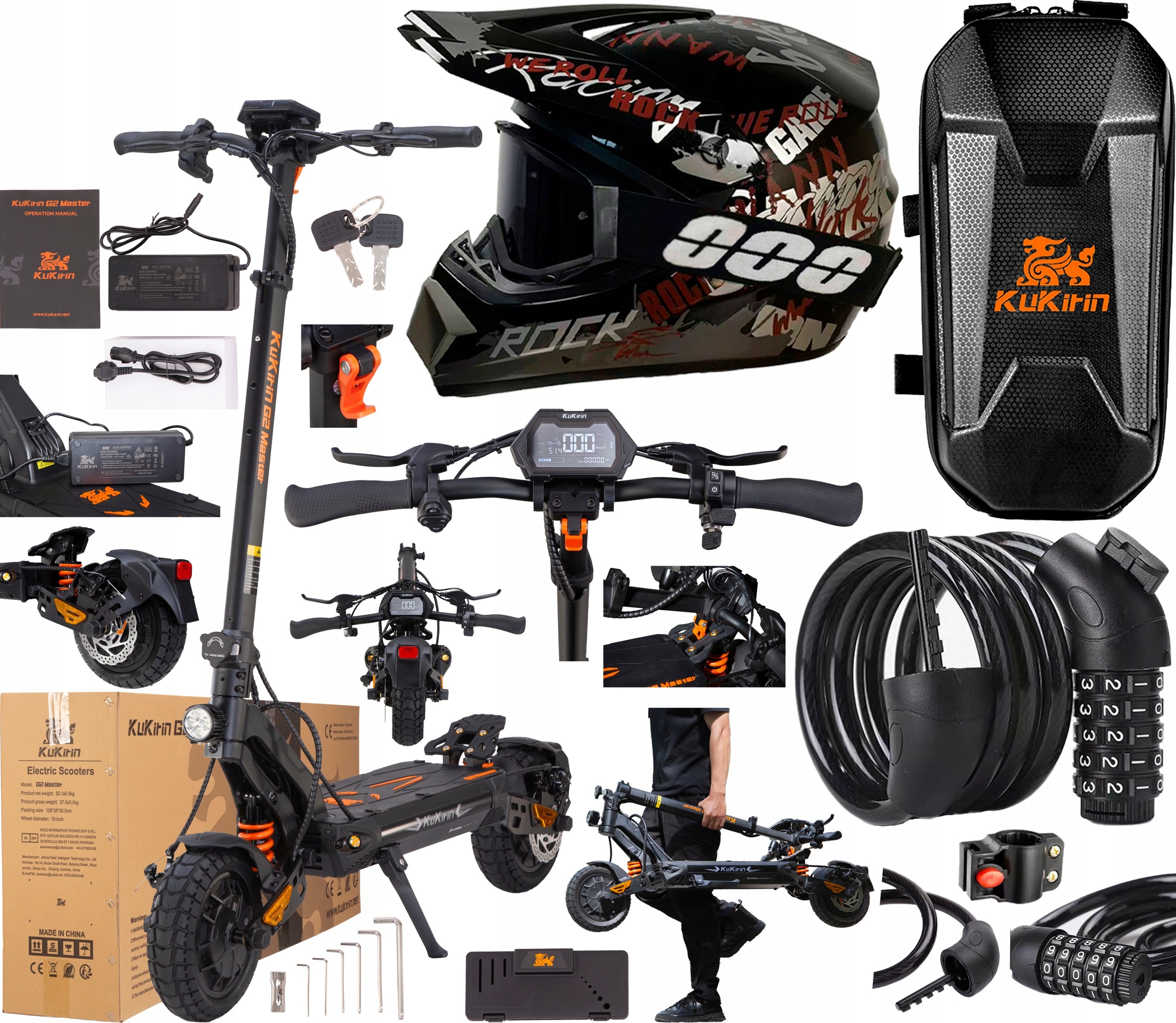 KuKirin G2 Master 2000W 52V 20,8AH 60KM/H 70KM 10" Terénní +3 dárky