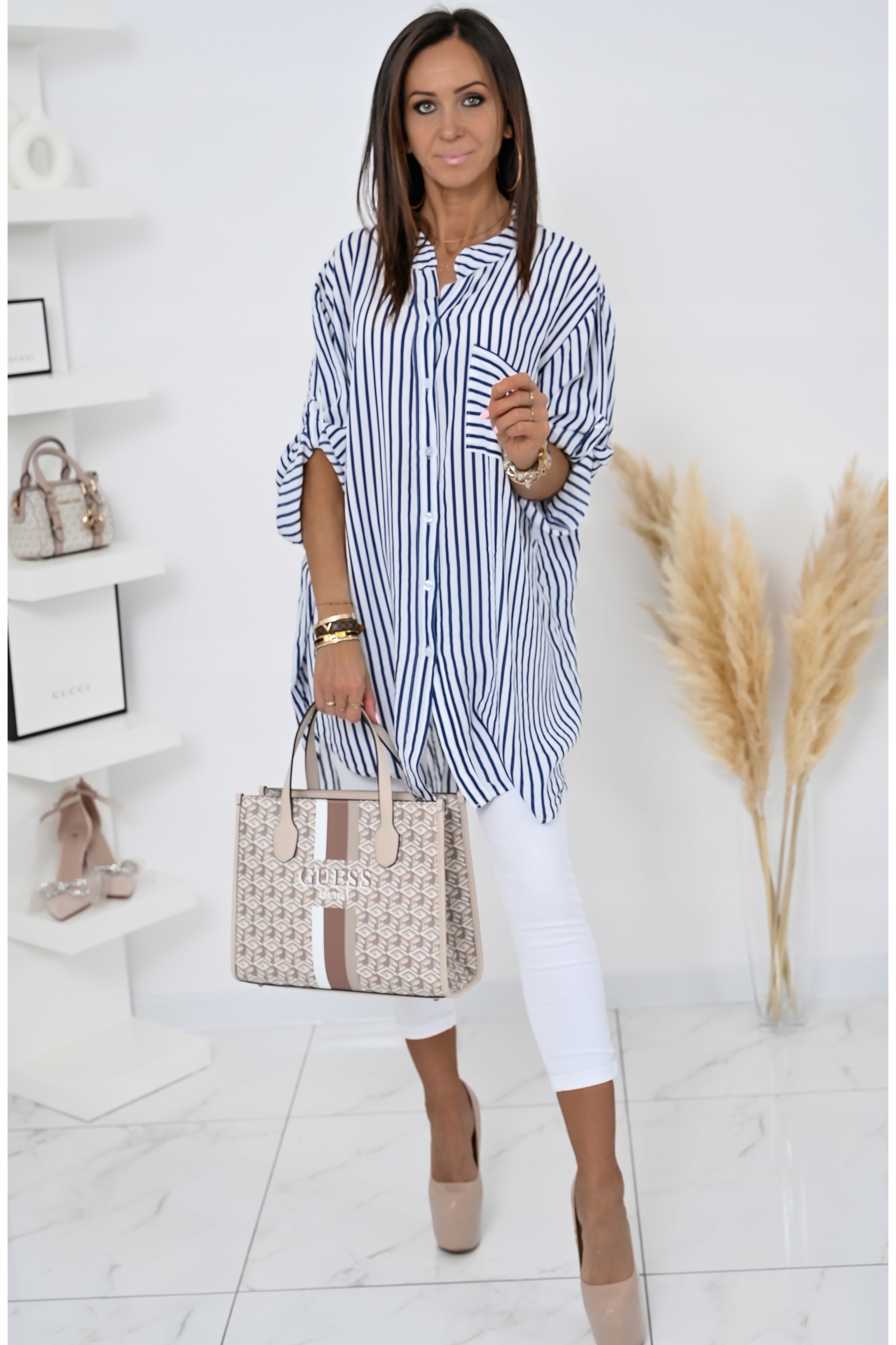 REWELACYJNA KOSZULA OVERSIZE W PASKI SHARA! WZ.2 Marka inna