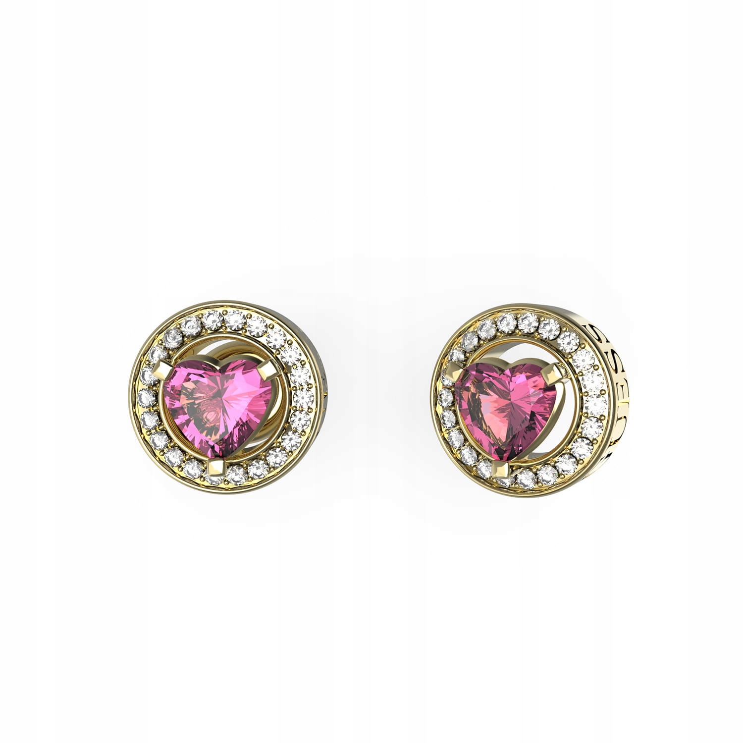 Náušnice Guess M'ama Non Kolečka se srdcem zirkon růžová ocel zlatá tyčinka