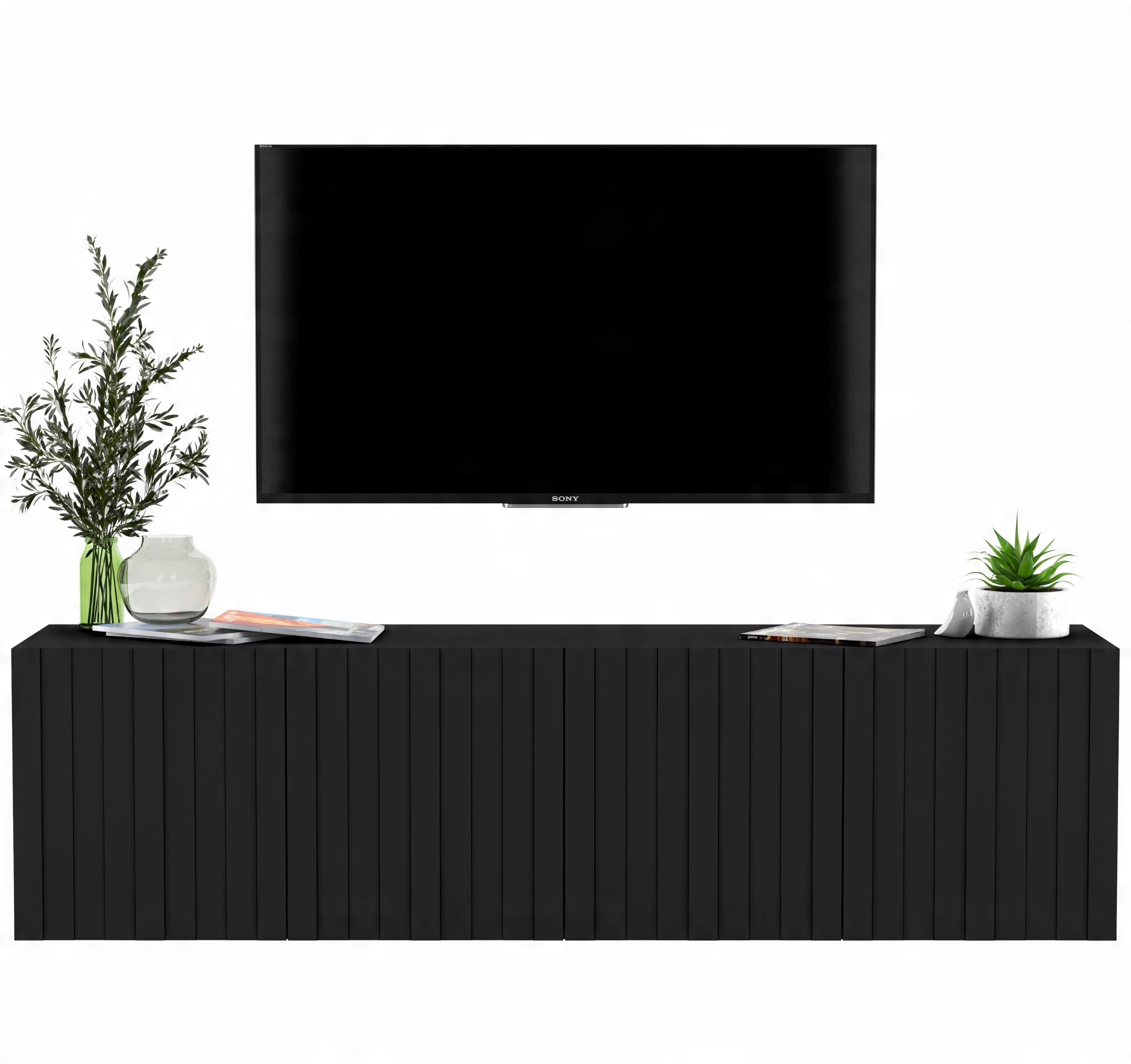 

Wisząca szafka Rtv Komoda Glamour Czarny Mat 150cm