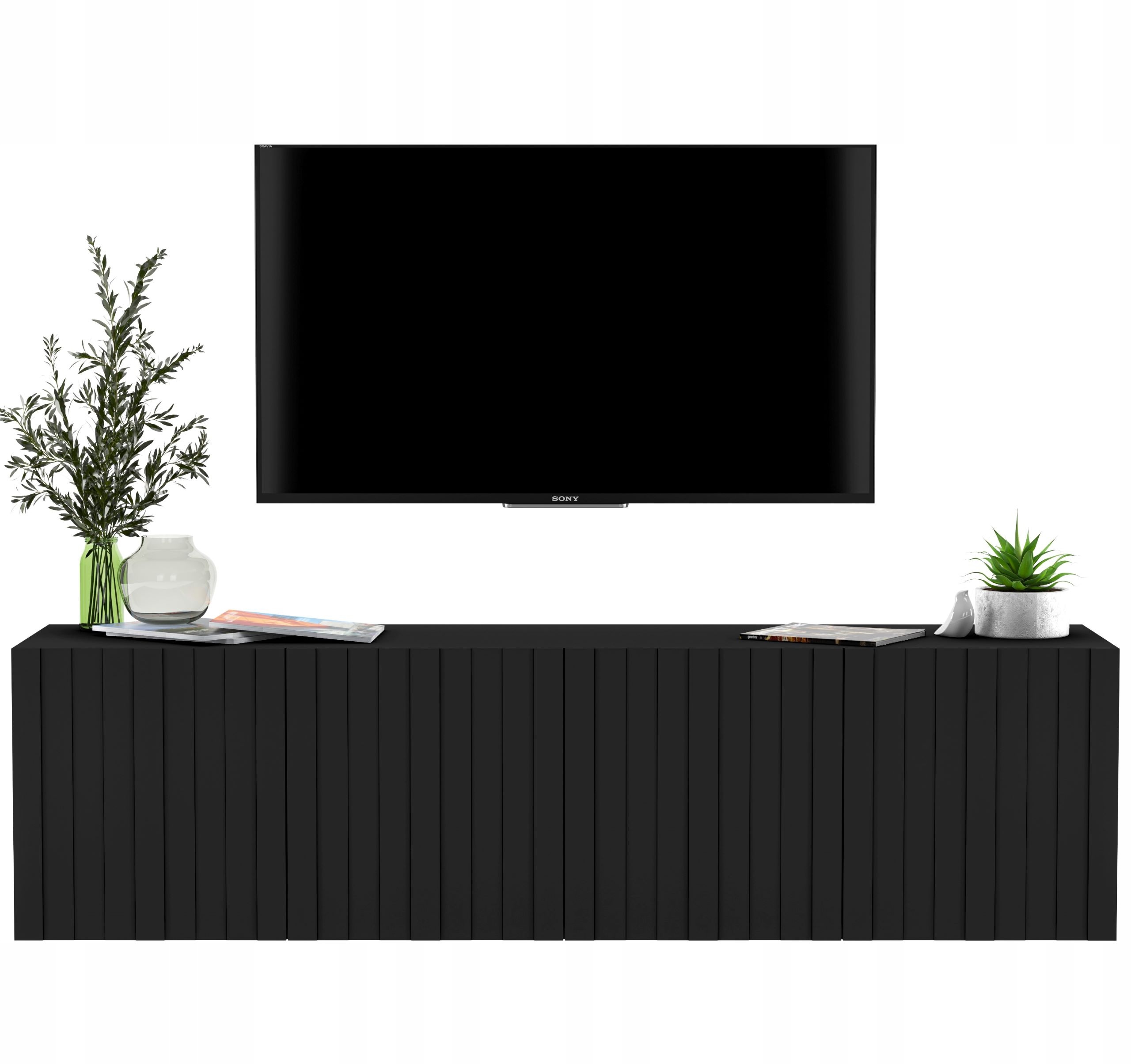 WISZĄCA SZAFKA RTV KOMODA GLAMOUR CZARNY MAT 150CM