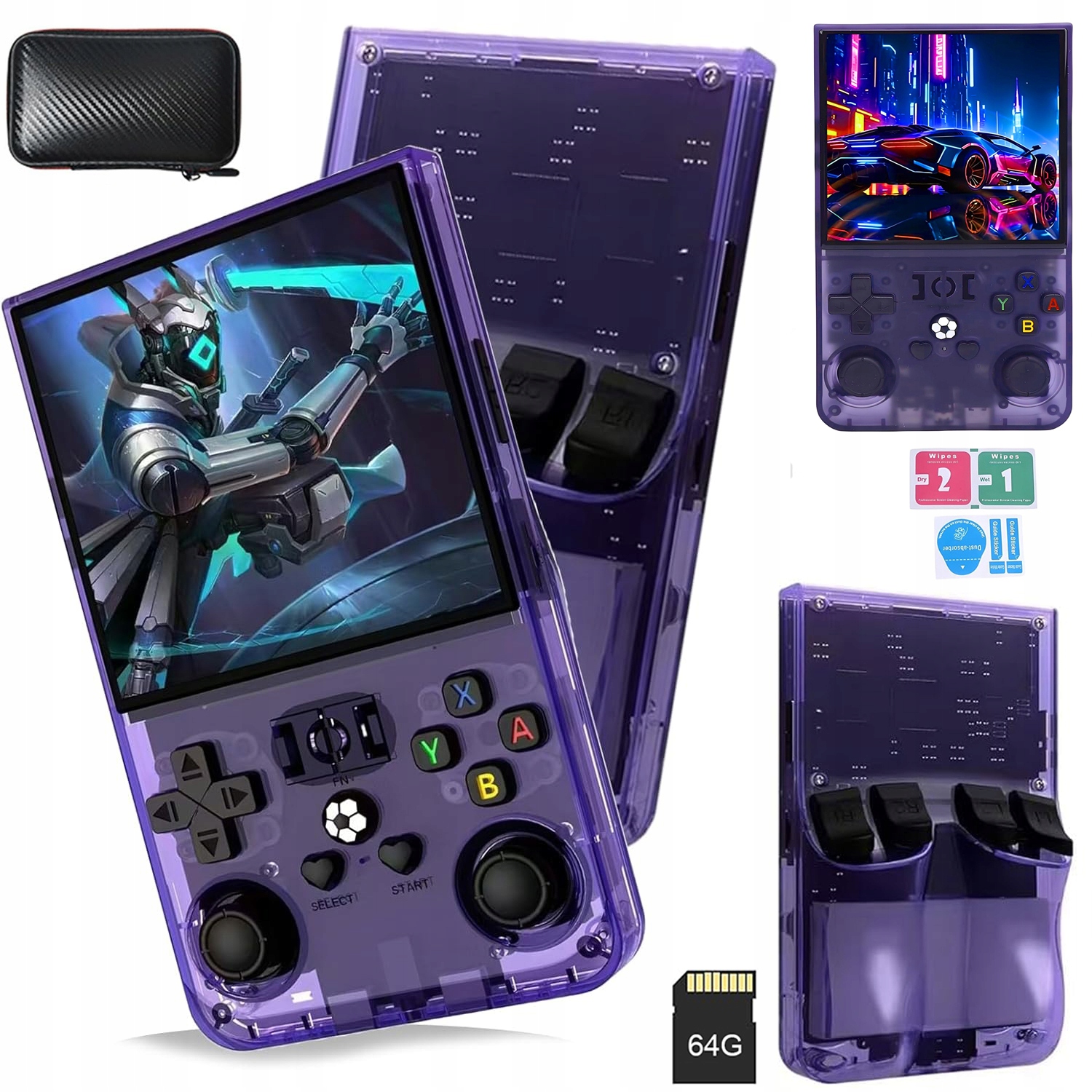 R36MAX Retro Konzole 18000 Her Mini Přenosná Herní Konzole 64GB Fialová