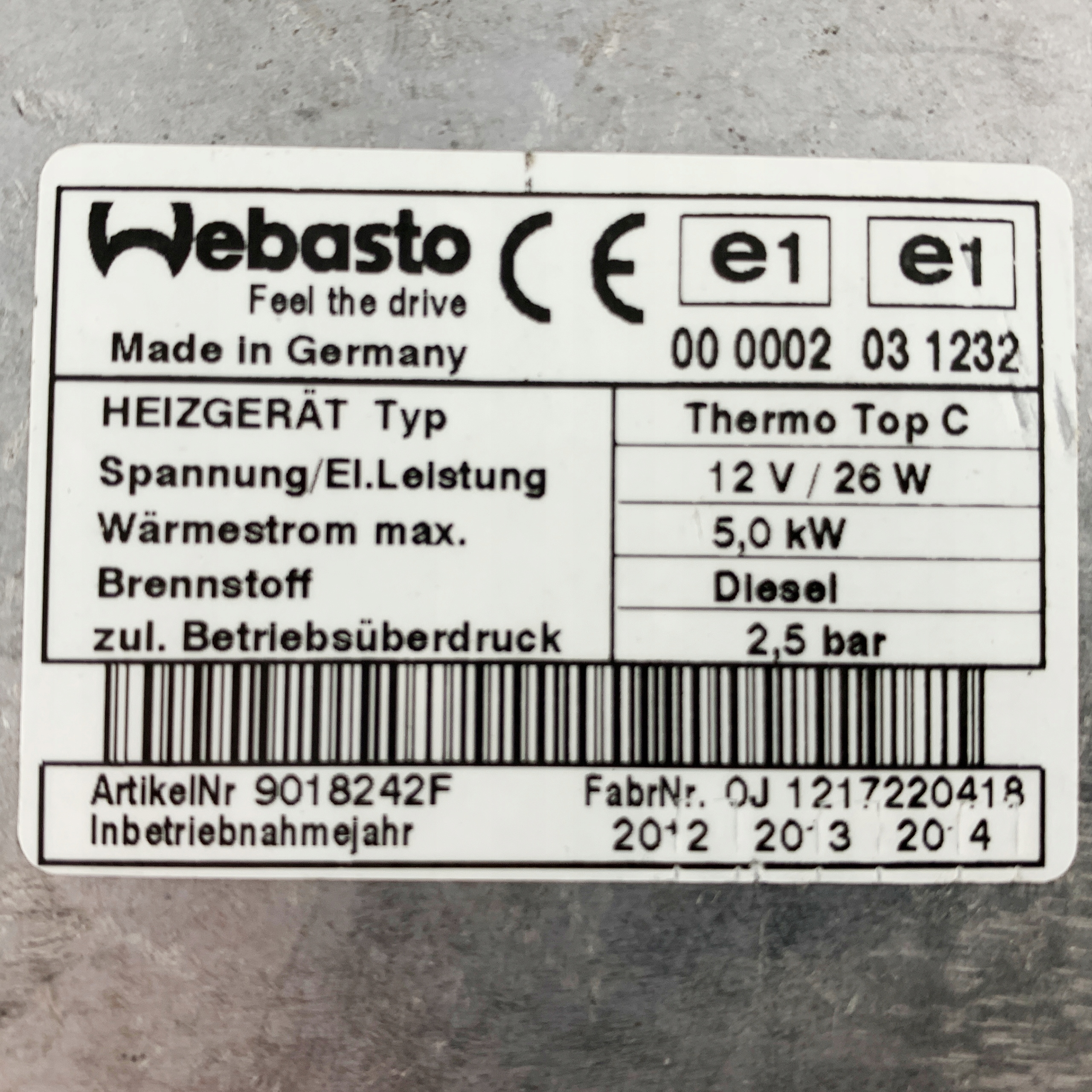 Webasto podgrzewacz VwAGDiesel 7E0815071B 9018242F Part number 7E0815071B