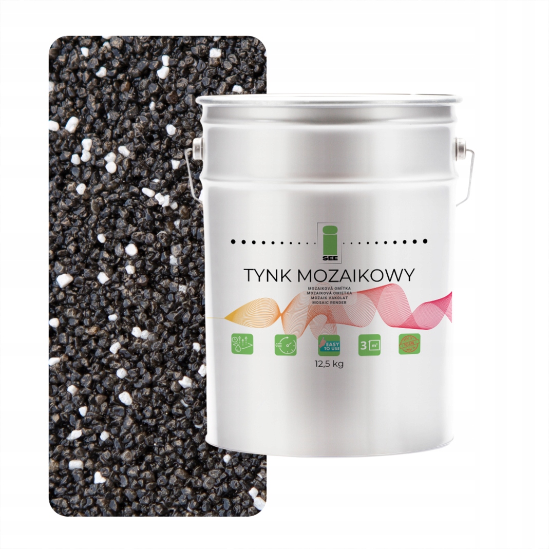 Mozaiková pryskyřičná omítka Marmolit Černá s bílou barvou M43 12,5 kg Mrazuvzdorná