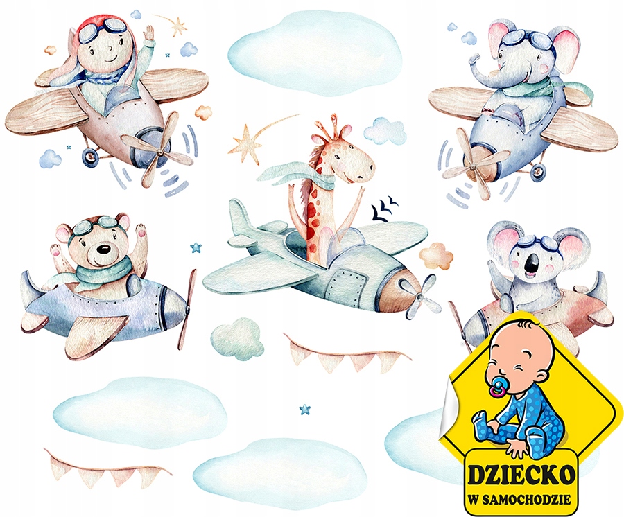 

XL Naklejka na ścianę Samoloty Zwierzęta 118x50