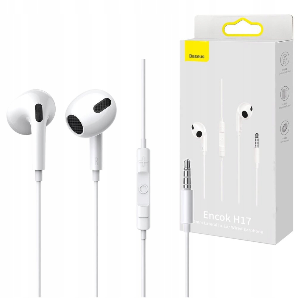 Słuchawki Przewodowe Jack 3,5mm Baseus Encok H17 białe z mikrofonem