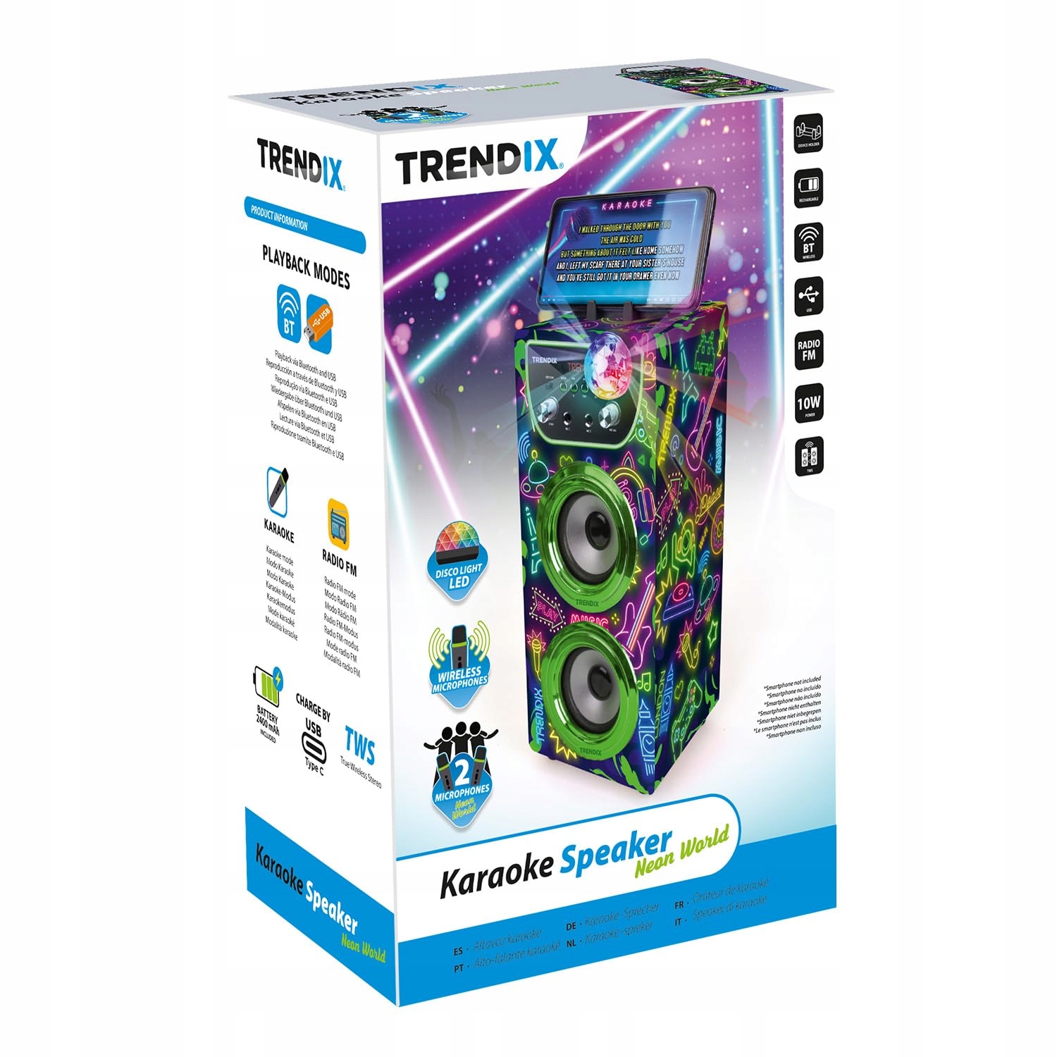 TRENDIX Karaoke Dla Dzieci Neon Świat Z 2 Mikrofonami Różowy Bluetooth USB — miniatura 7