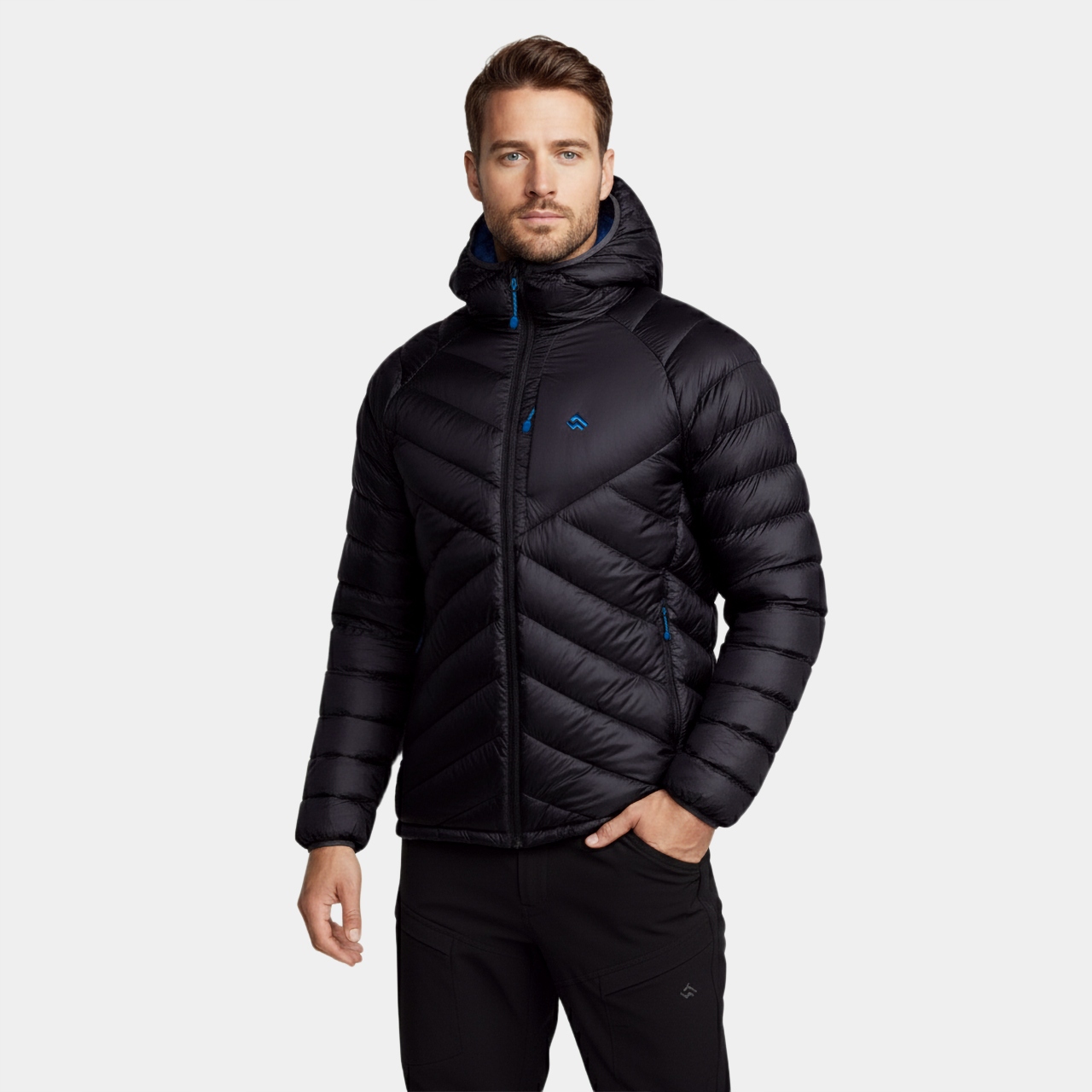 Kurtka męska puchowa Alpinus Oronaye czarna Dwr z kapturem, na zimę XL