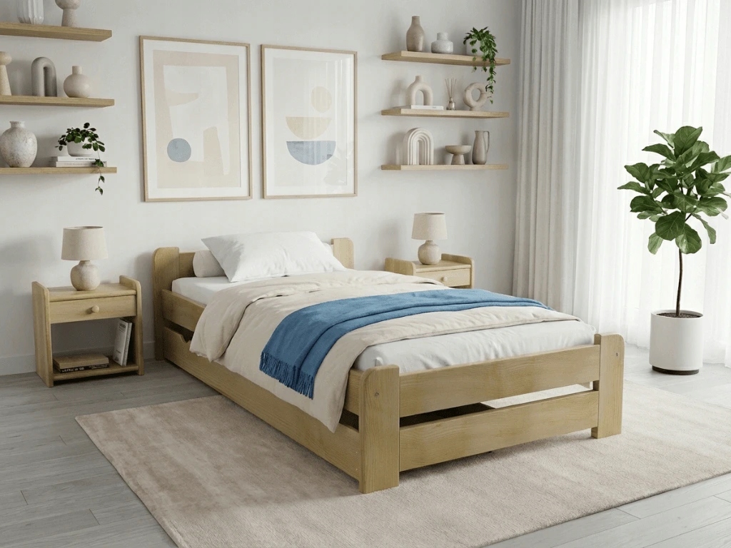 Łóżko Emily 80×200, sosna, stelaż listw. rolow. elast., mat. Deluxe 10