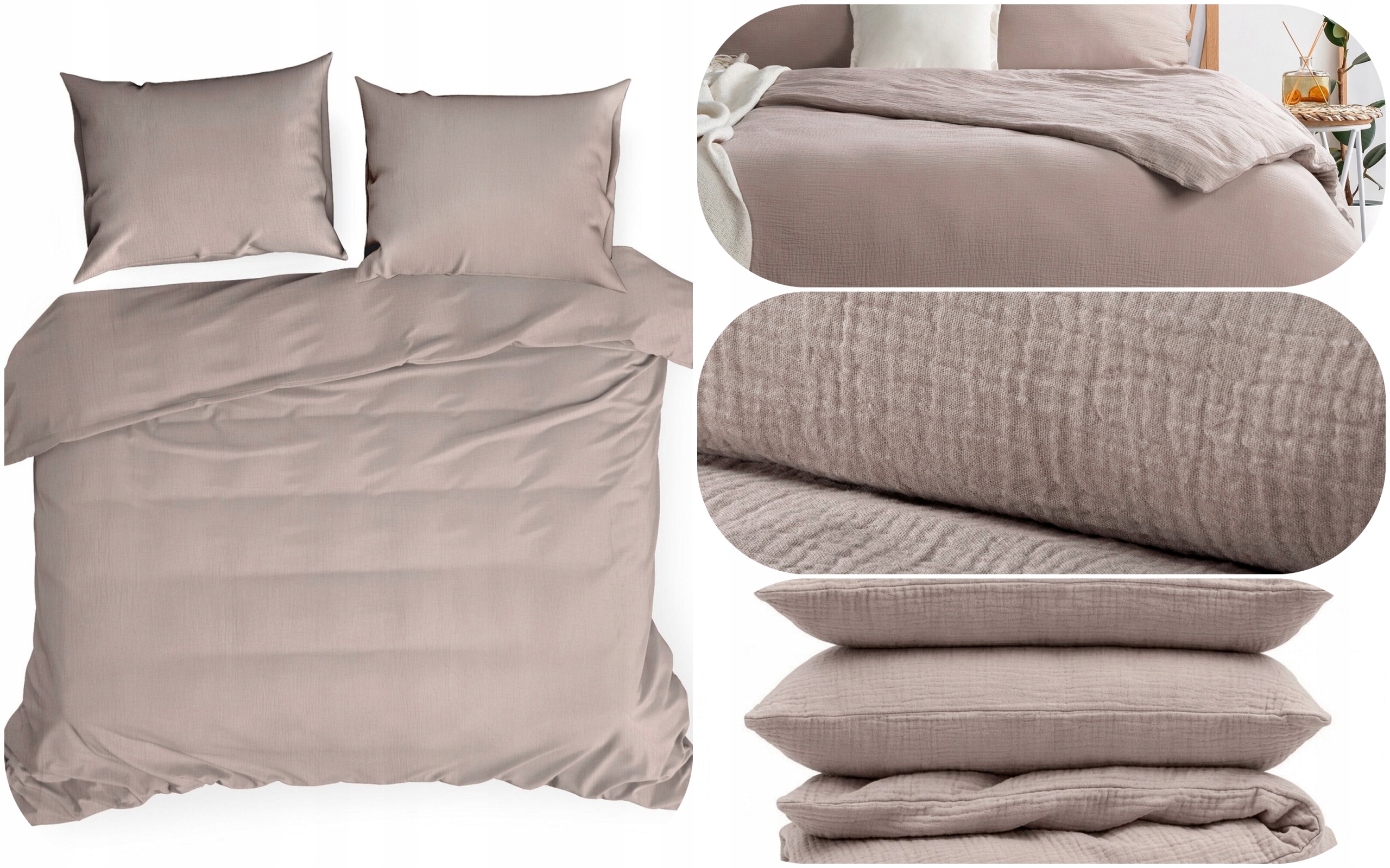 Pościel Muślinowa Bawełniana Miękka 160X200 Komplet Pościeli Pudrowa