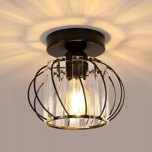 Zyrandol Krysztalowy Lampa Sufitowa Czarna E27 Nowoczesna Do Salonu