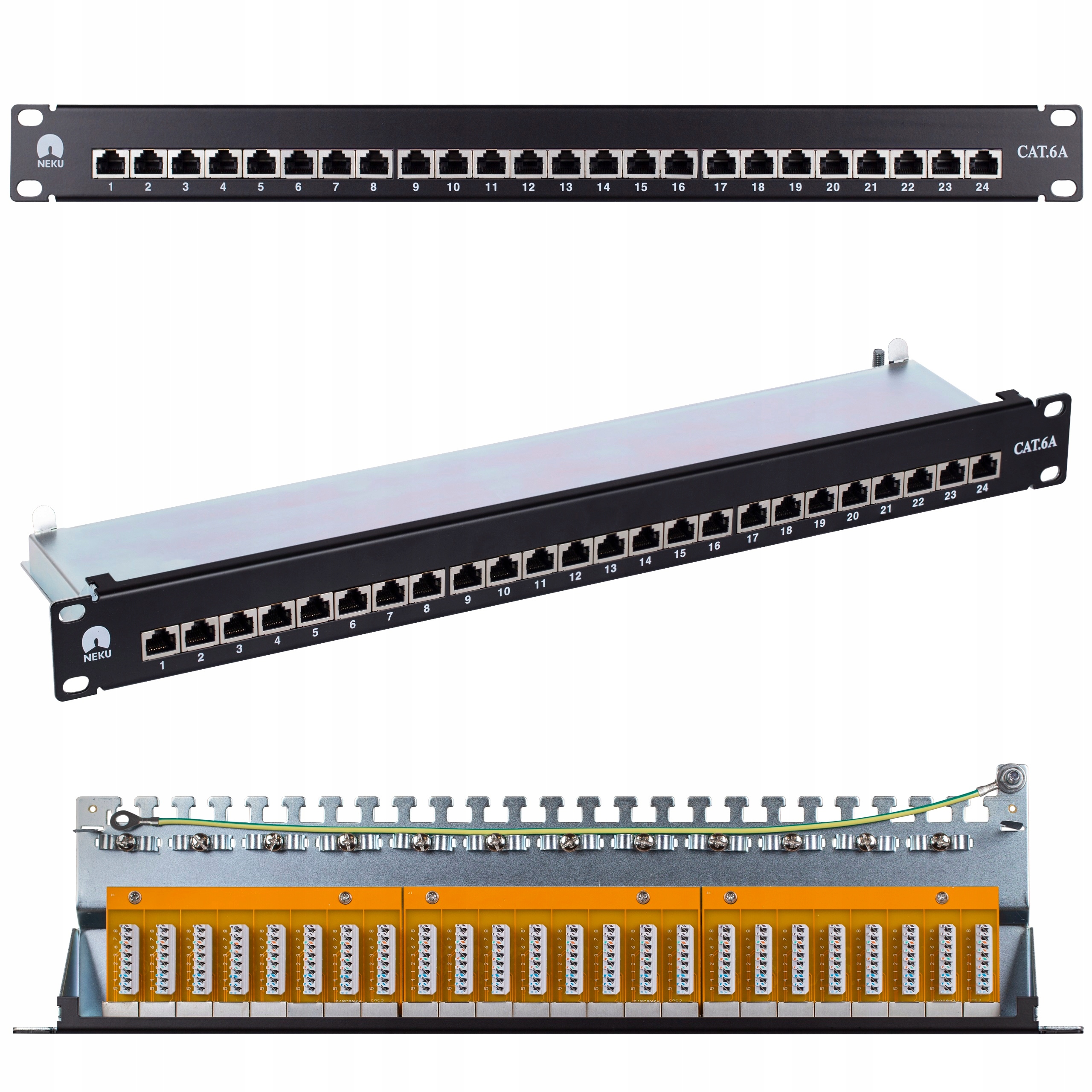 Patch panel Rack 19"' 1U kat.6A 24p Ftp z półką Patchpanel ekranowany Neku